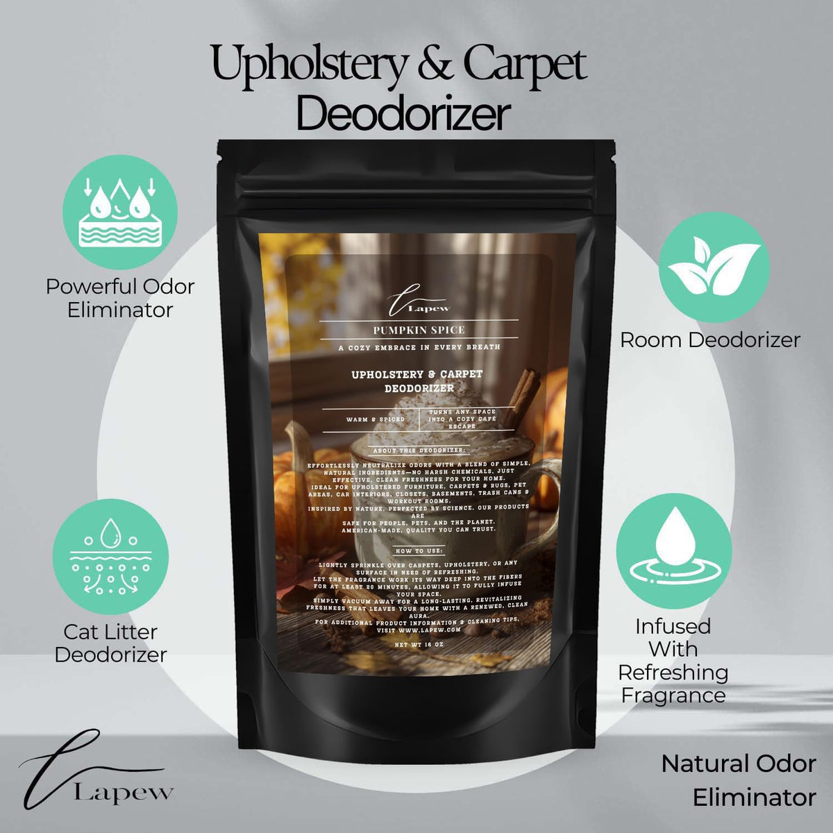 Pumpkin Spice Carpet Freshener Powder Value Size 36 oz | Powerful Odor Eliminator for Home |