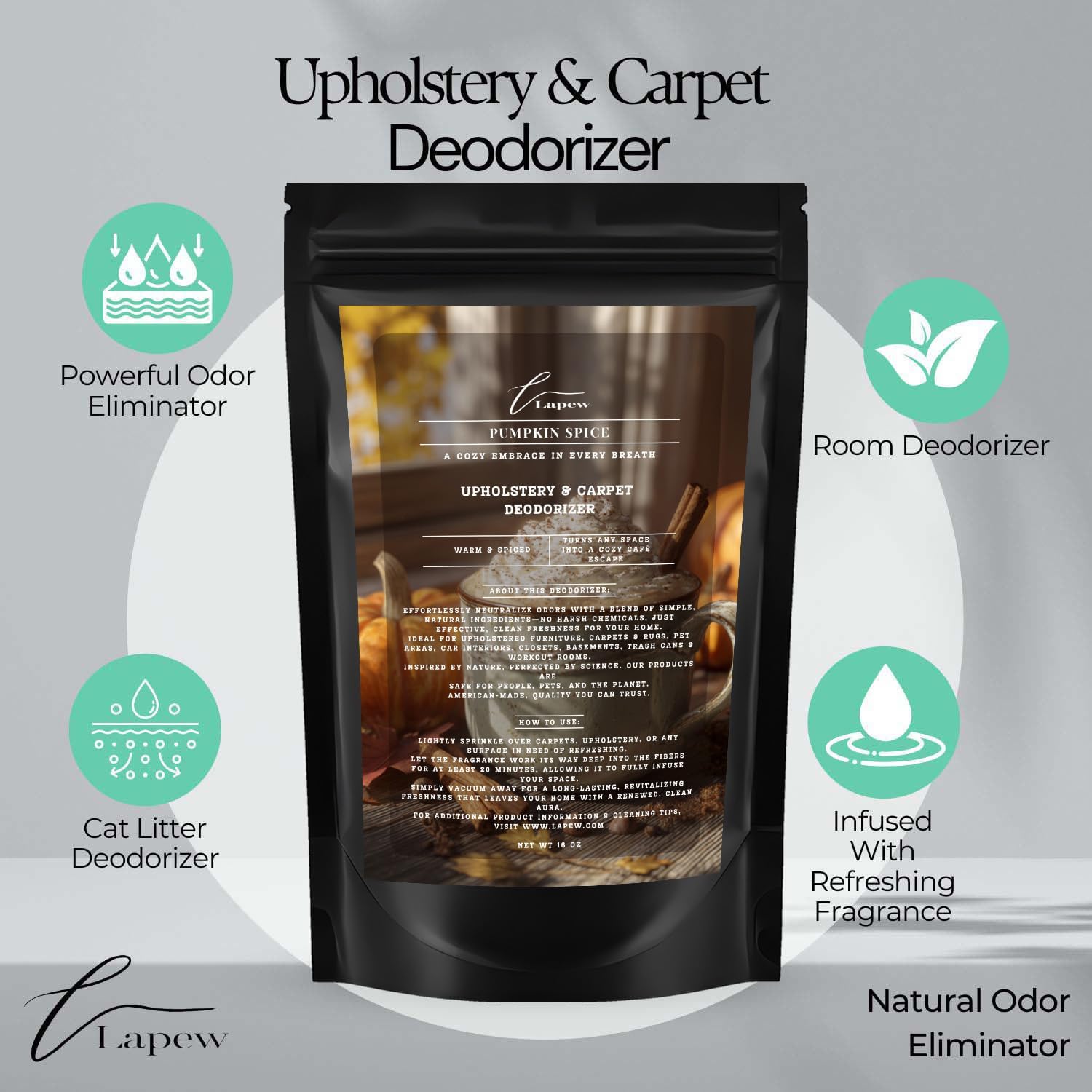 Pumpkin Spice Carpet Freshener Powder Value Size 36 oz | Powerful Odor Eliminator for Home |