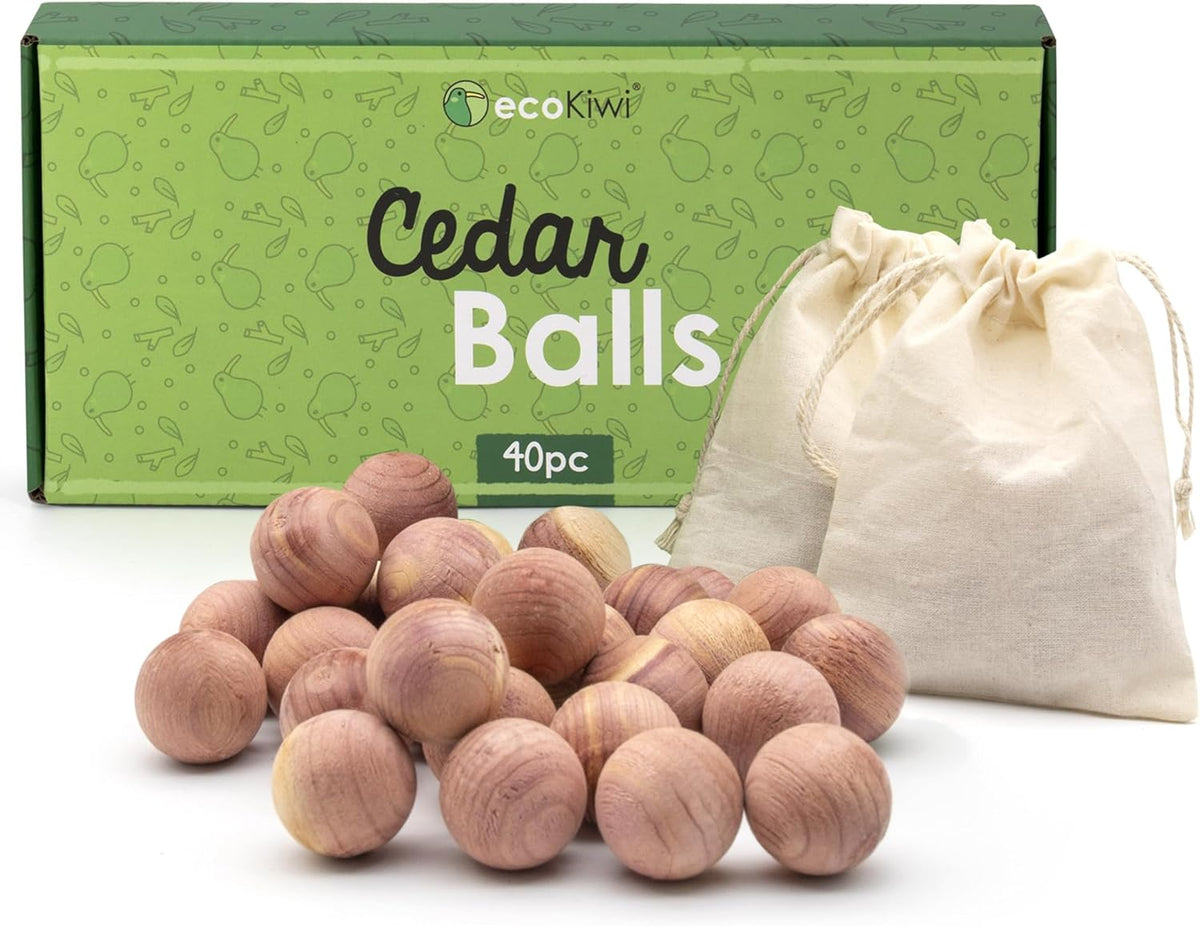ecoKiwi Cedar Balls for Clothes Storage 40 Pack - 100% Natural Red Cedar Blocks for Clothes Storage