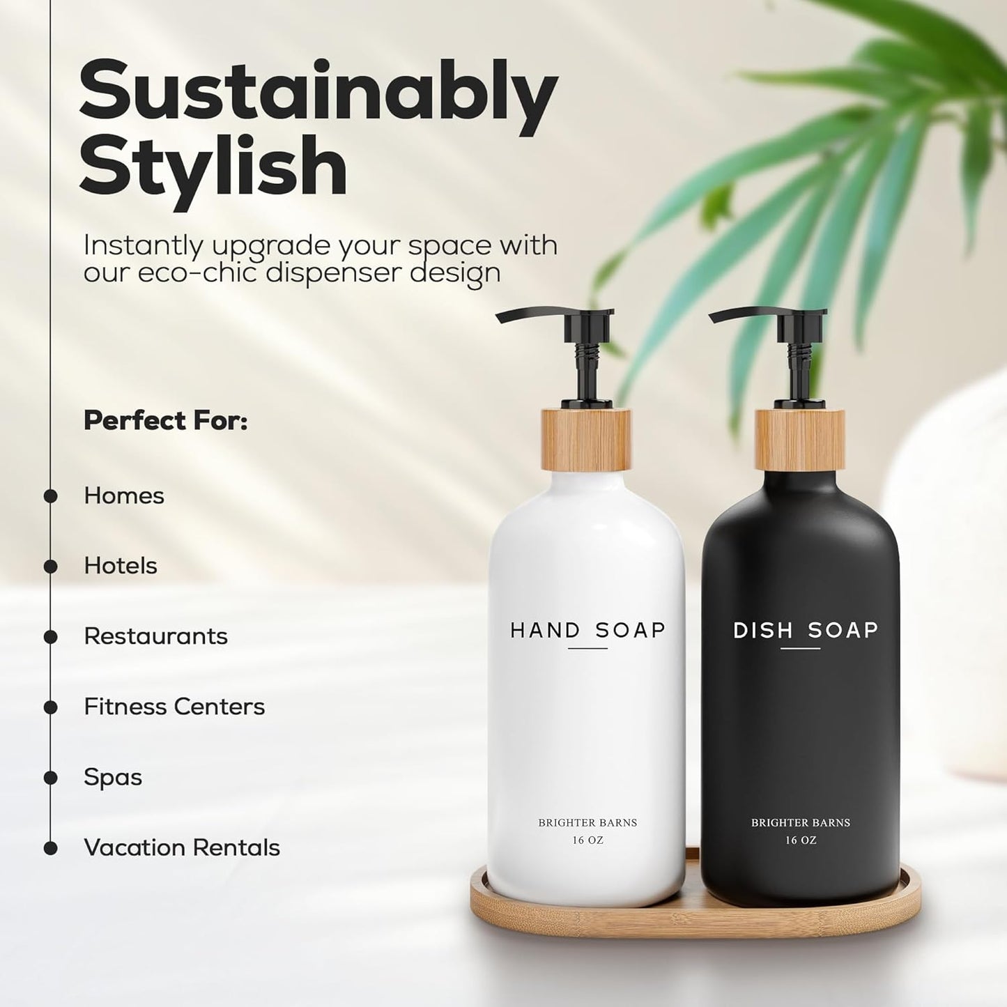 Luxury Glass Hand and Dish Soap Dispenser Set by Brighter Barns - Kitchen Soap Dispenser Set with