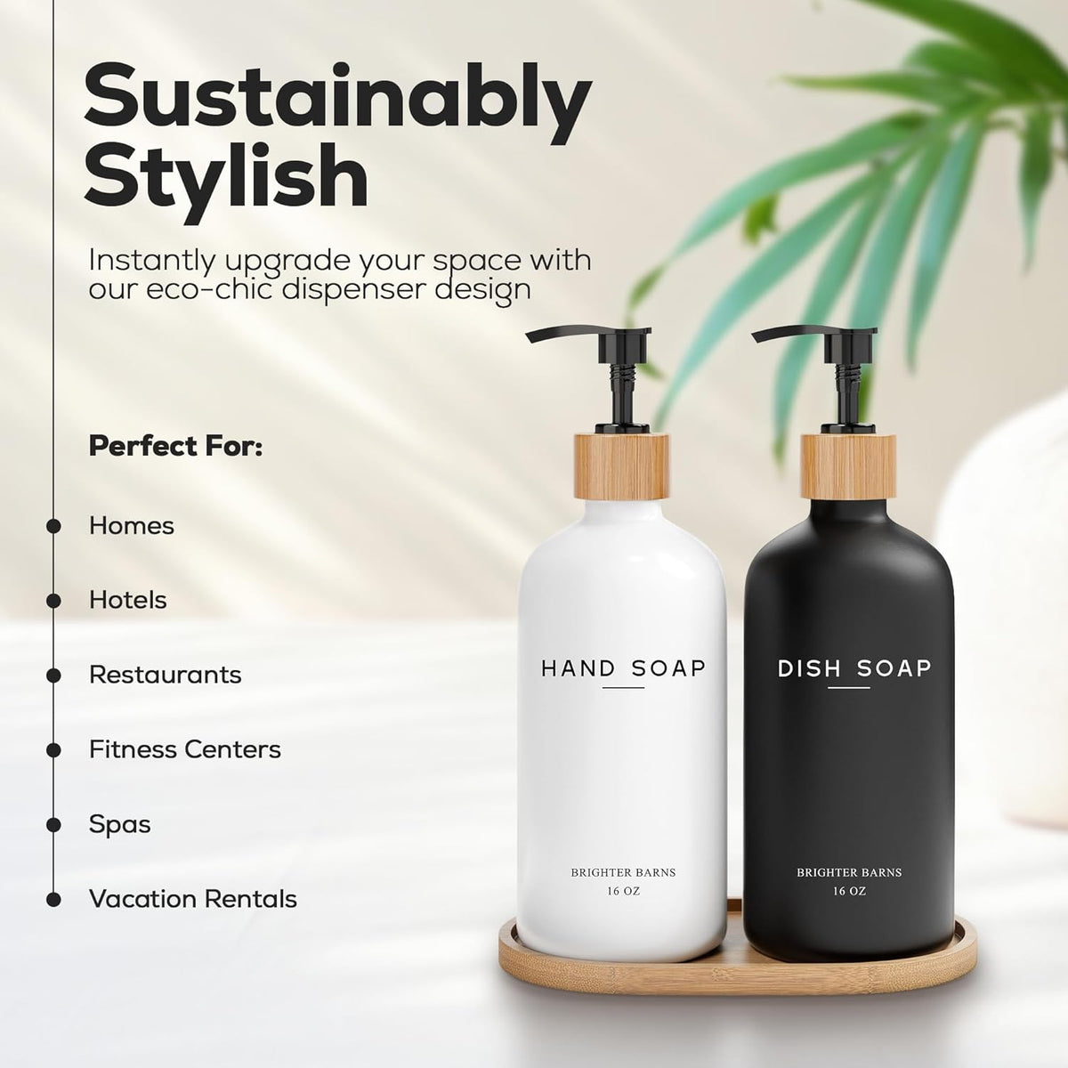 Luxury Glass Hand and Dish Soap Dispenser Set by Brighter Barns - Kitchen Soap Dispenser Set with