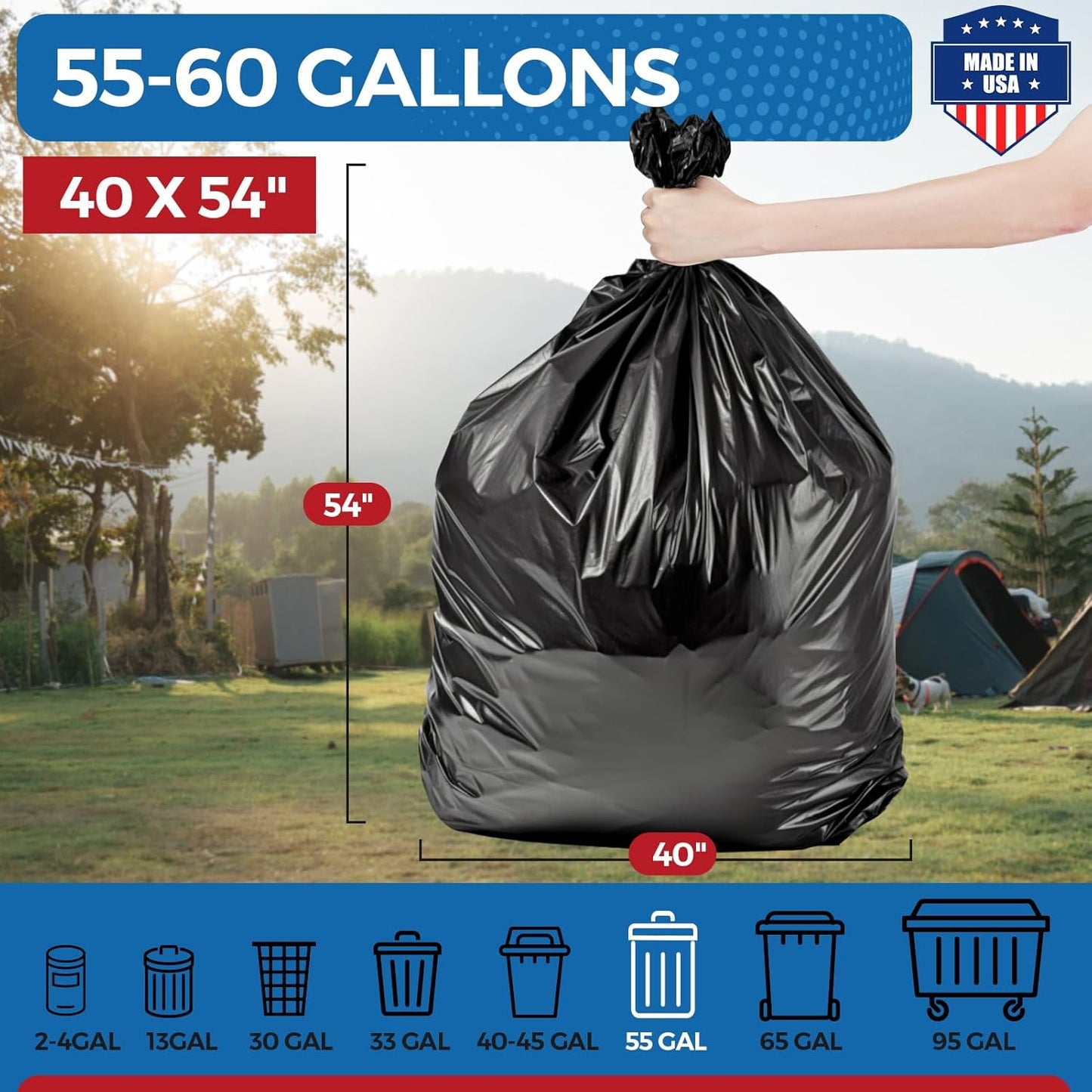 Fuxury 55-60 Gallon Trash Bags Heavy Duty, 150 Count Garbage Bags, 38 x 58" Extra Large Black Trash