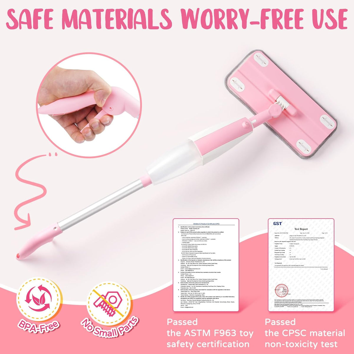 Pink Mini Spray Mop for Toddler-Girls Montessori Cleaning Toy That Real Spray Water,Pretend