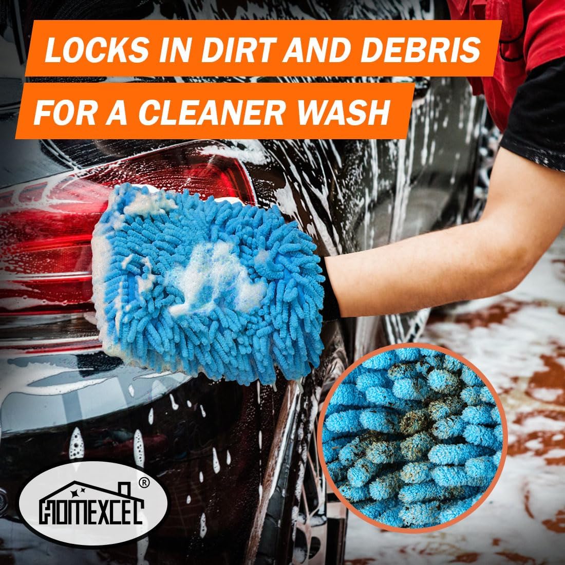 HOMEXCEL Car Wash Mitt, 2PK Chenille Microfiber Wash Mitt, Scratch-Free & Lint-Free, Rich Foam