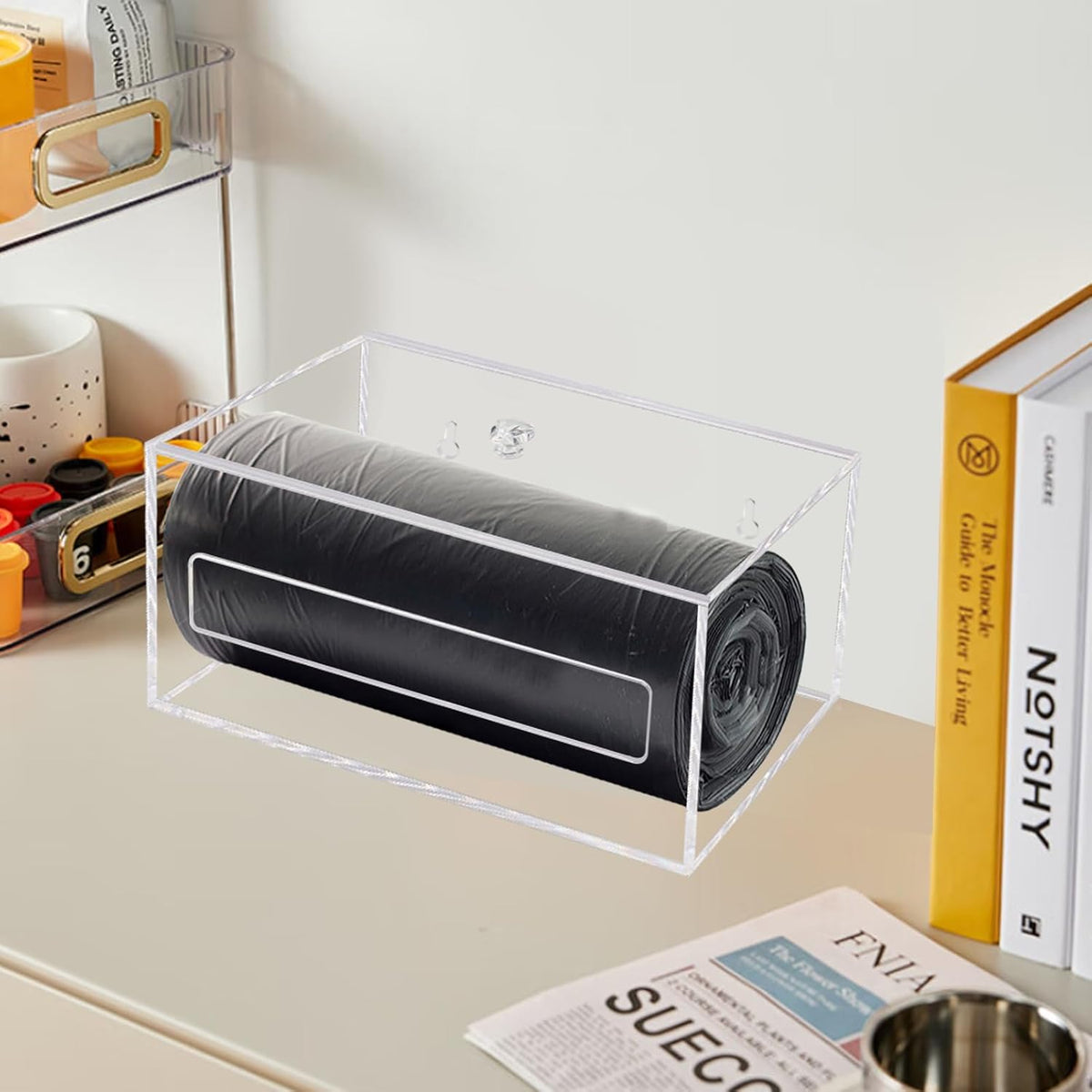 Trash Bag Organizer Dispenser, Acrylic Garbage Bag Holder Dispenser, Trash Bag Roll Dispenser for