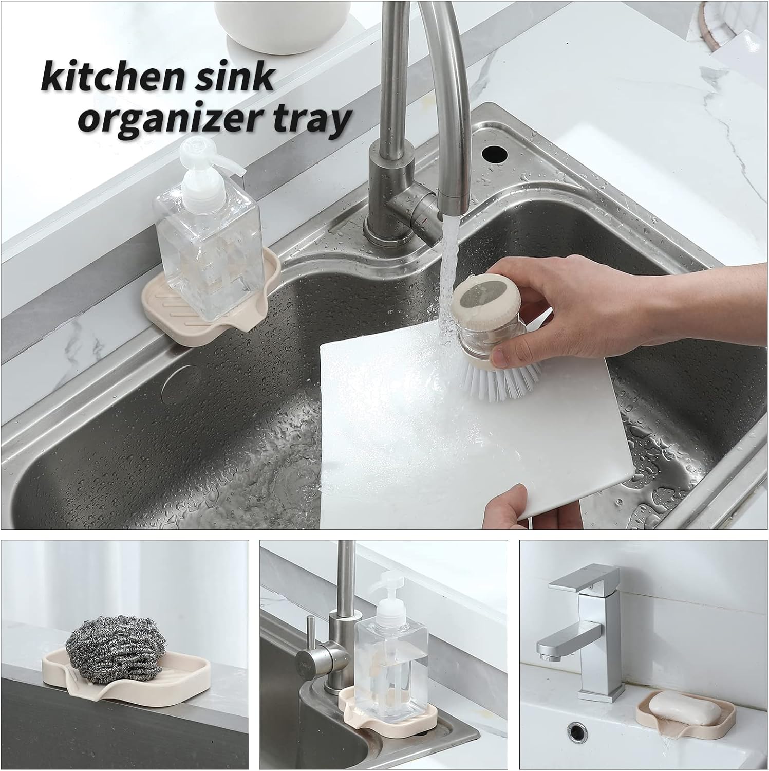 Silicone Bathroom Soap Dishes with Drain Spout-Bathroom and Kitchen Sink Organizer,Sponge