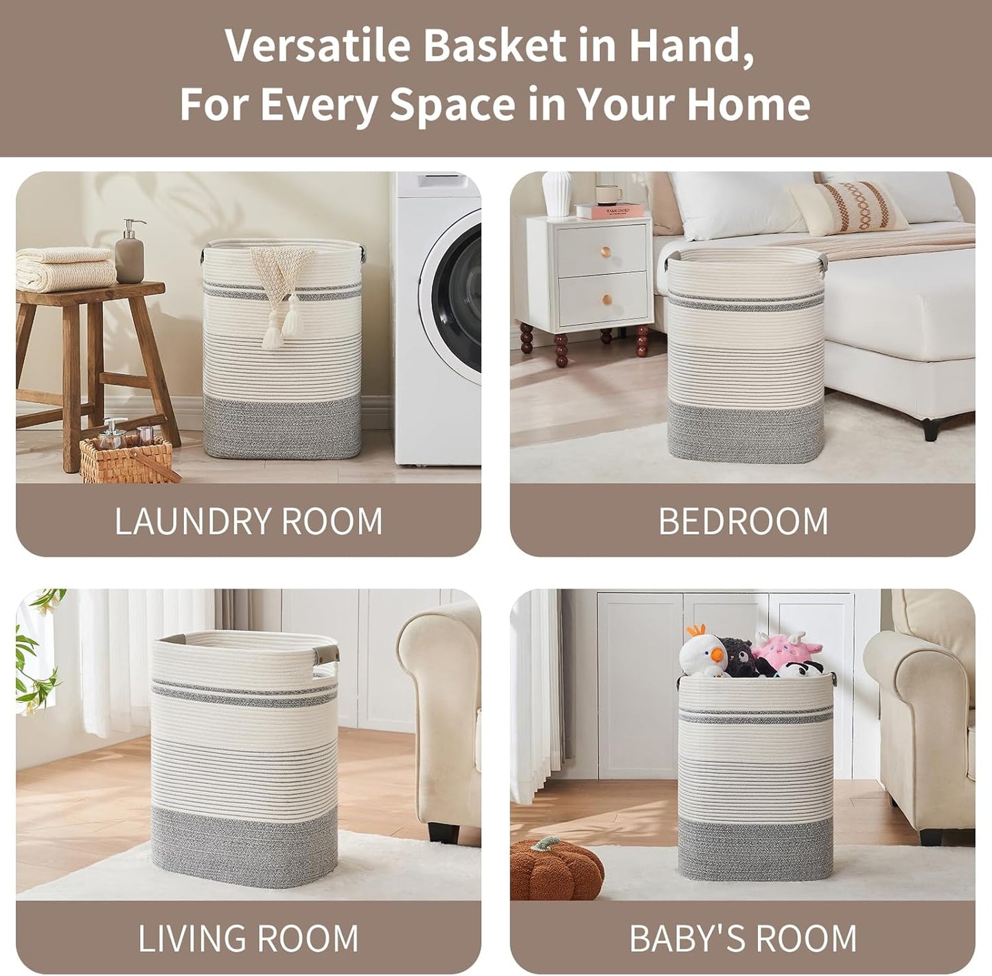 Laundry Basket with Handles - Blanket Basket & Hampers for Bedroom Aesthetic, Laundry Hamper &