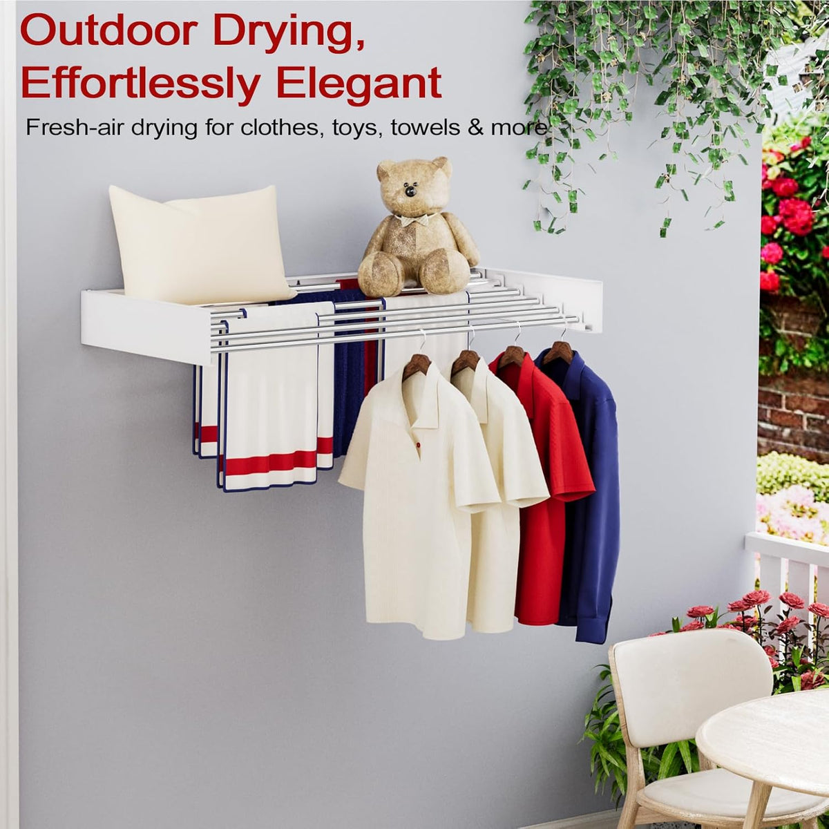 Wall Mounted Drying Rack 40", Foldable Laundry Drying Rack with Stainless Steel Rods, Retractable