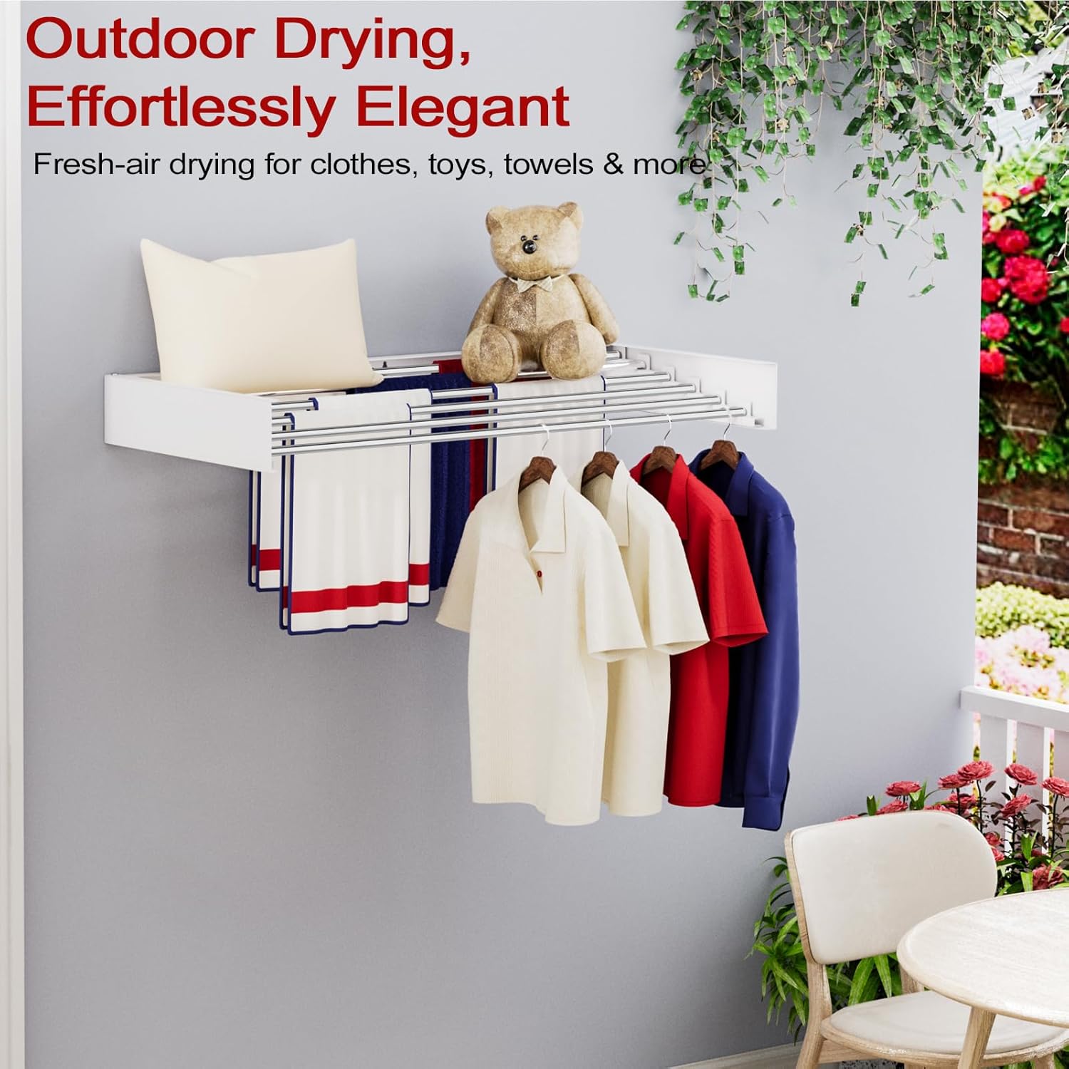 Wall Mounted Drying Rack 40", Foldable Laundry Drying Rack with Stainless Steel Rods, Retractable