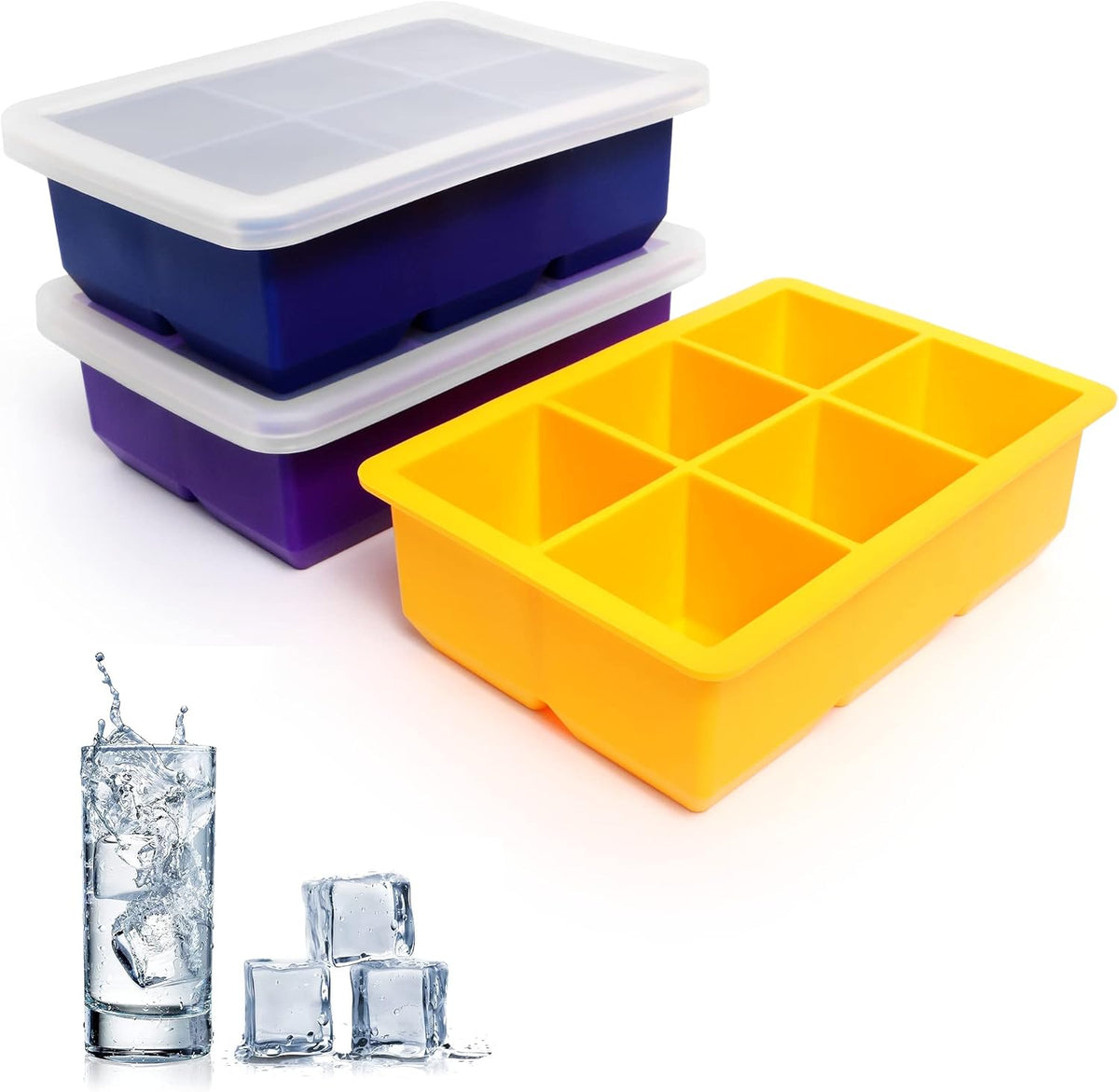 Silicone Ice Cube Trays 3 Pack - Large Size Silicone Ice Cube Molds with Leak Proof Removable Lid