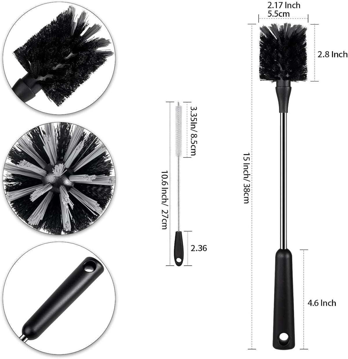 4 Pack Water Bottle Brushes with Straw Cleaner, Stainless Steel Handle Baby Bottle Brush Cleaner