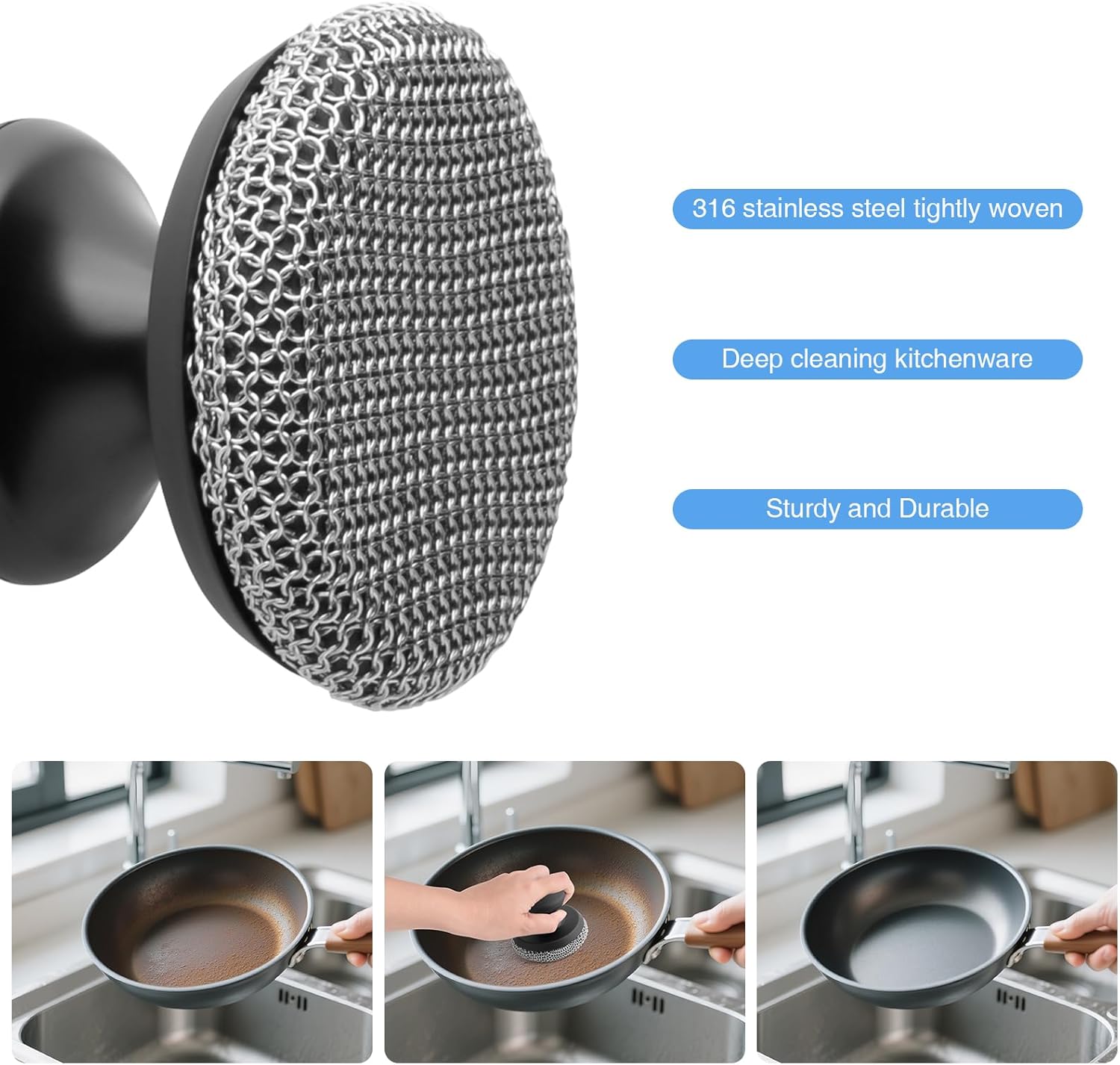 Cast Iron Scrubber Cleaner, Chainmail Scrubber for Cast Iron Pan Skillet, Dish Scouring Pad