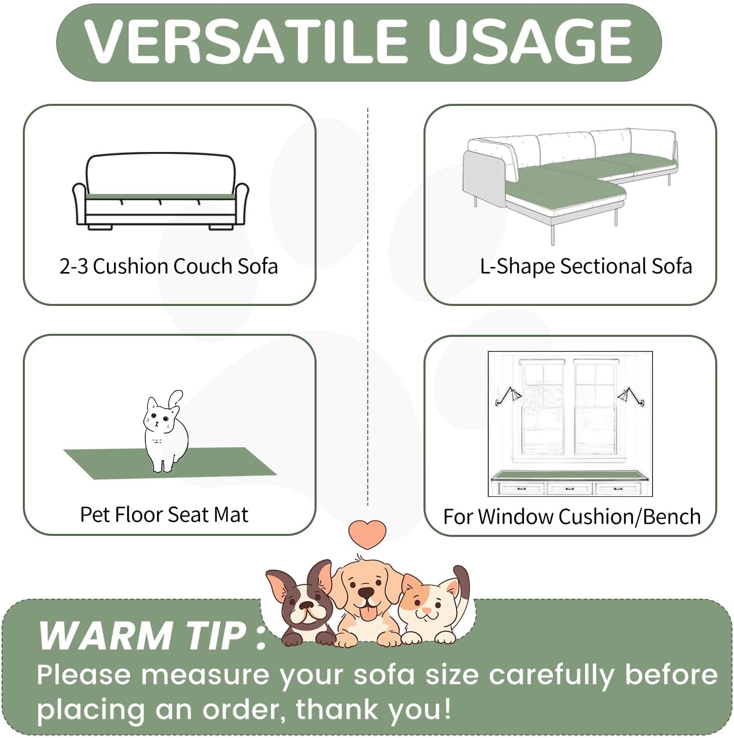 OTOB Dog Couch Covers for 3 Cushion Washable Non Slip Plush Pet Friendly Bed Mat Sofa Cover for