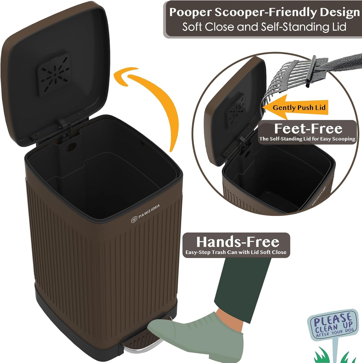 PAWZIDEA Dog Poop Trash Can Outside Odor Control, 5.3 Gallon Large Dog Waste Trash Can with Lid