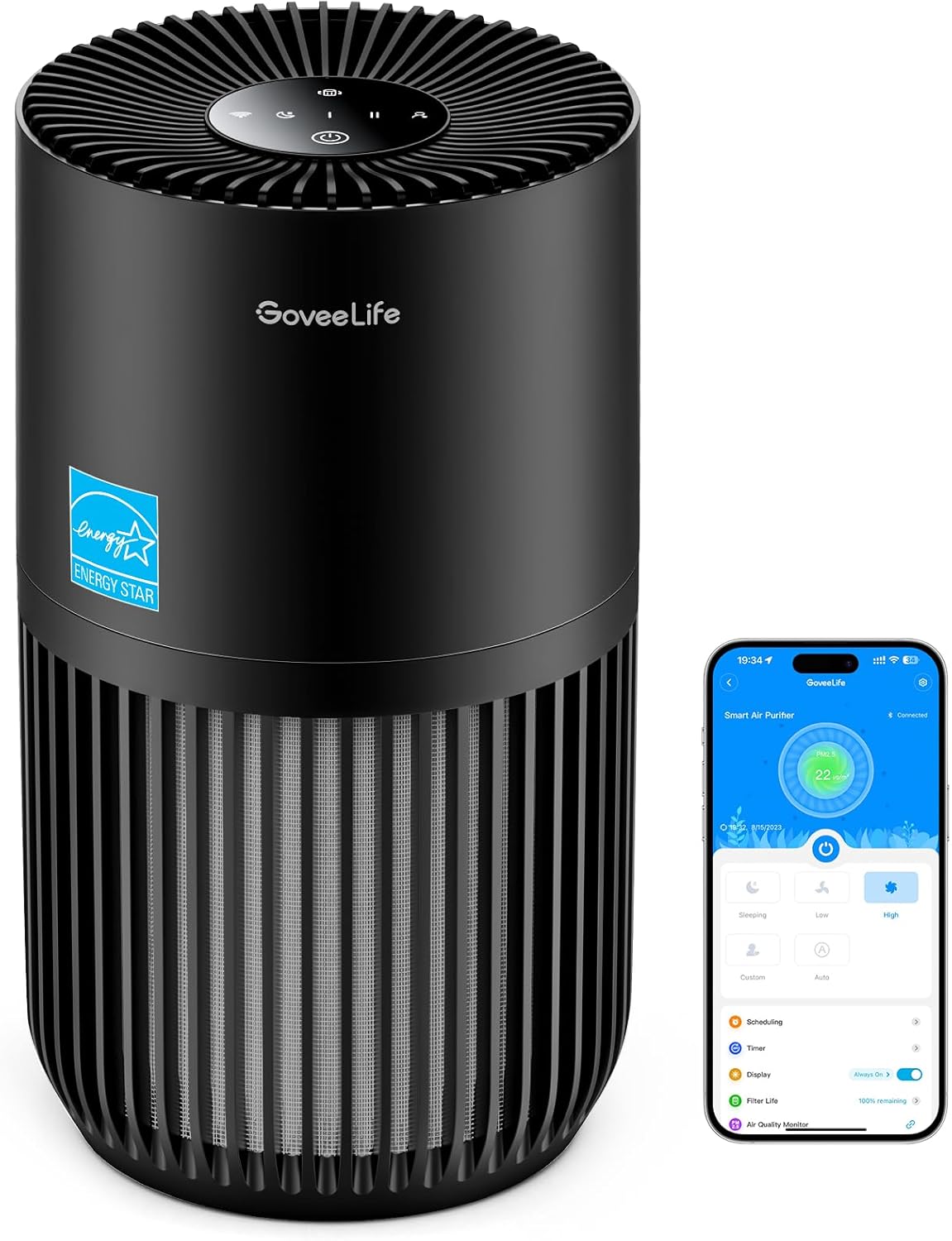 GoveeLife Mini Air Purifier for Bedroom, Smart Filter Air Purifier with App Alexa Control for Pet