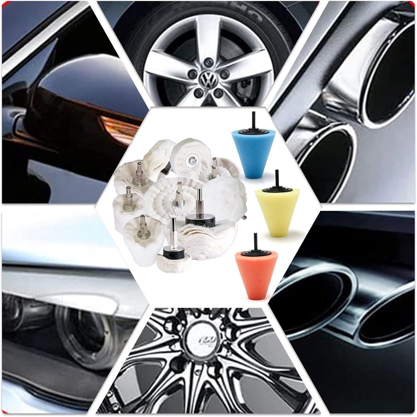 Polishing Pad Buffing Wheel Kit 17 Pack, for Drill for Metal Aluminum Stainless Steel Chrome Wood