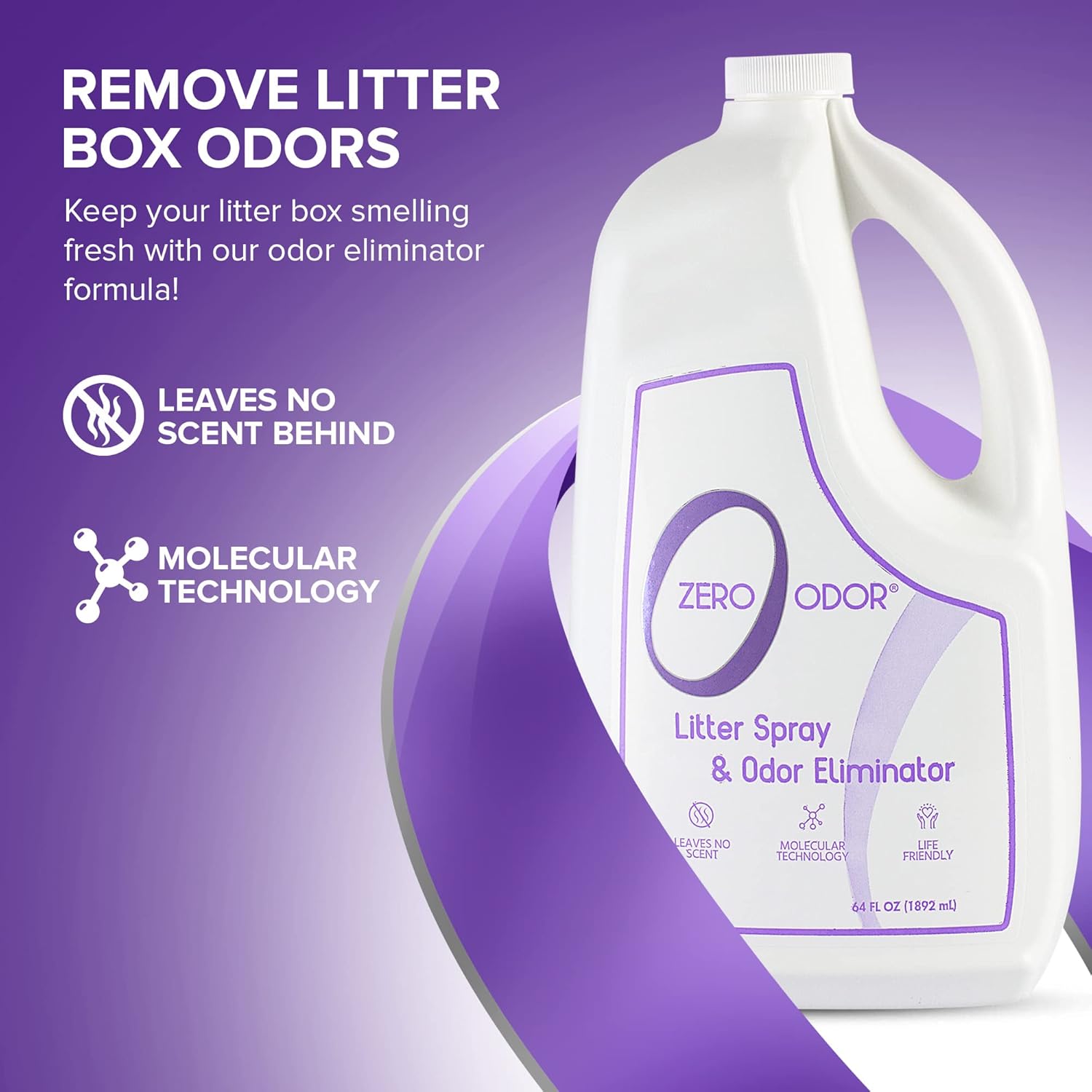 Zero Odor – Litter Odor Eliminator - Patented Molecular Technology - Pet Safe & Works on all types