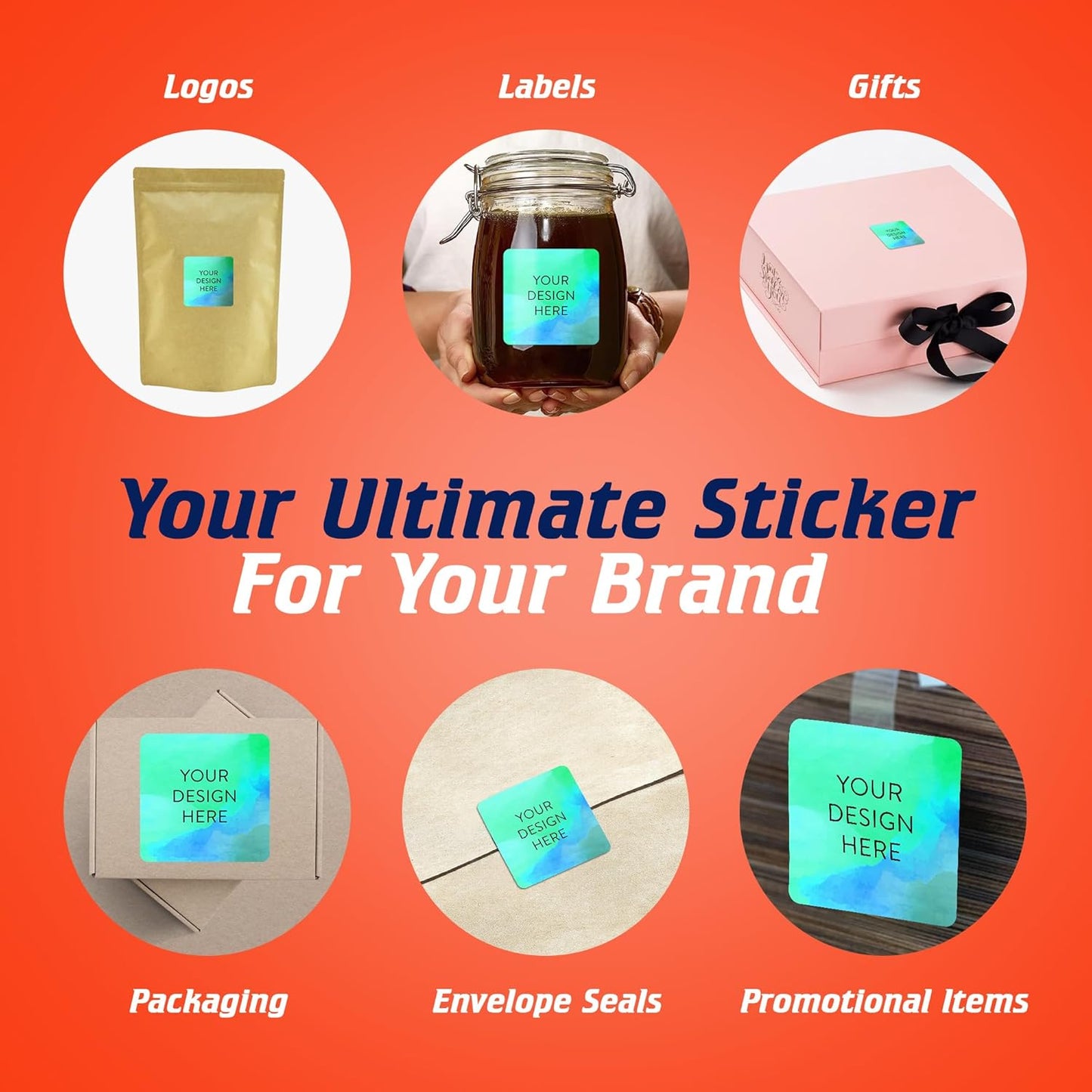 100 Custom Vinyl Stickers - Upload Your own Image, Text, Design, Logo - Personalized Logo Labels