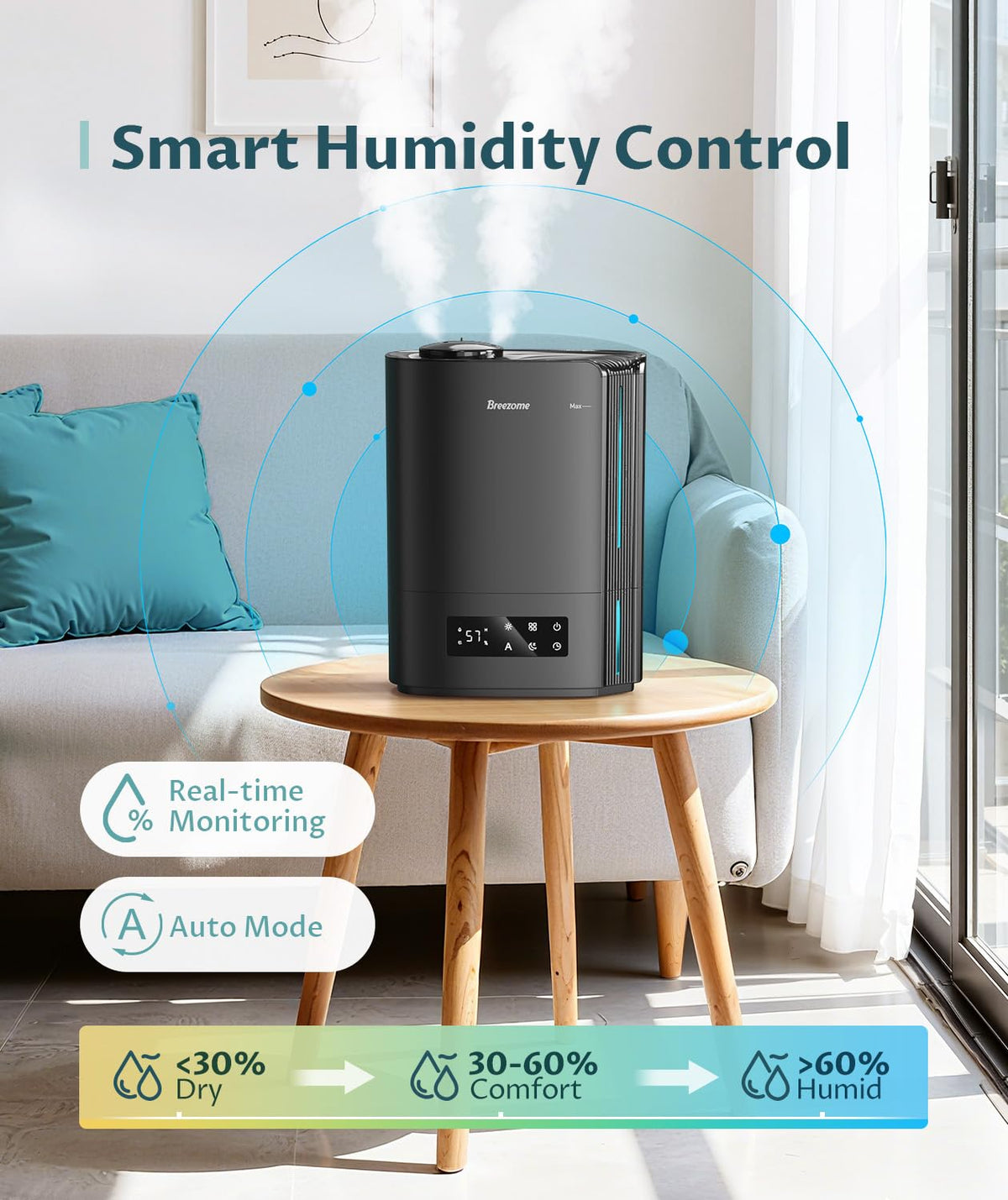 BREEZOME 6L Humidifier for Bedroom Large Room Smart Humidistat Control