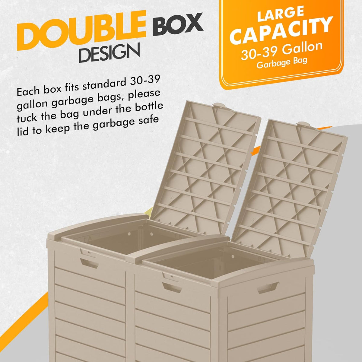 62 Gallon Outdoor Trash Can, Waterproof Resin Trash Can with Layered Lid and Drip Tray, Perfect for