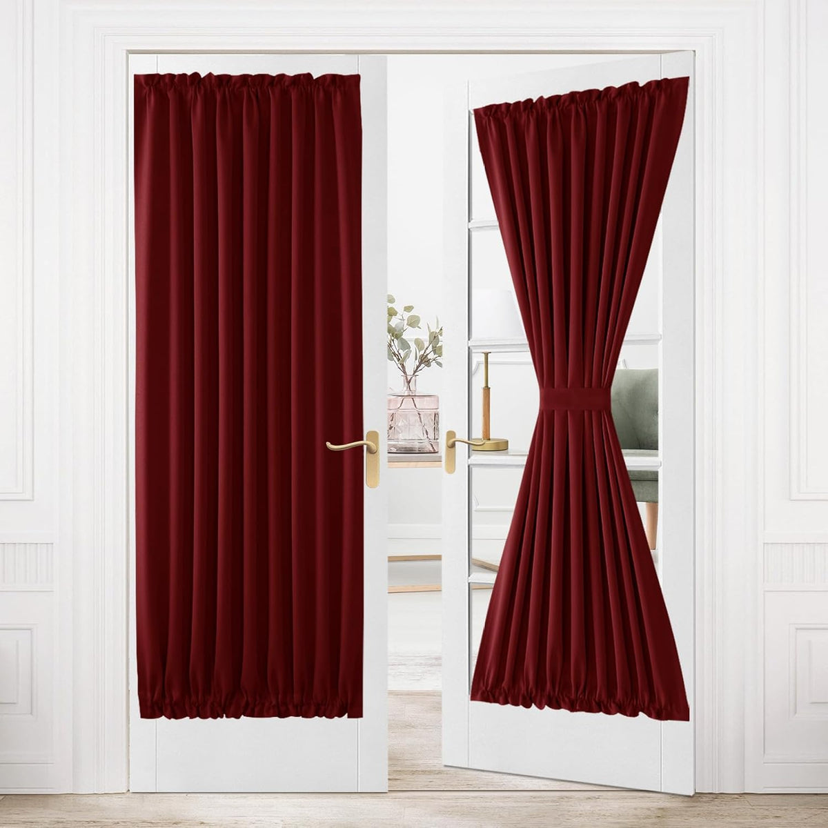 DWCN French Door Curtains – Rod Pocket Thermal Blackout Curtain for Doors with Glass Window