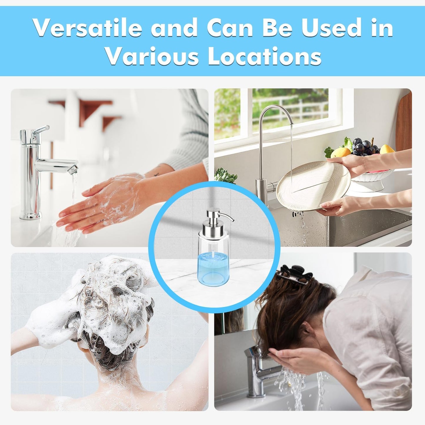 Thick Glass Soap Dispenser with Rust Proof Stainless Steel Pump, Clear Foam Soap Dispenser with