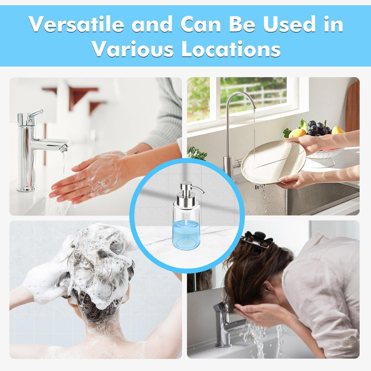 Thick Glass Soap Dispenser with Rust Proof Stainless Steel Pump, Clear Foam Soap Dispenser with