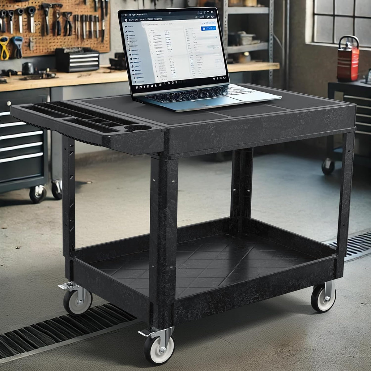 Large Garage Flat Top Utility Cart, Heavy Duty 2 Shelf Tool Cart Service Cart Rolling Push Carts