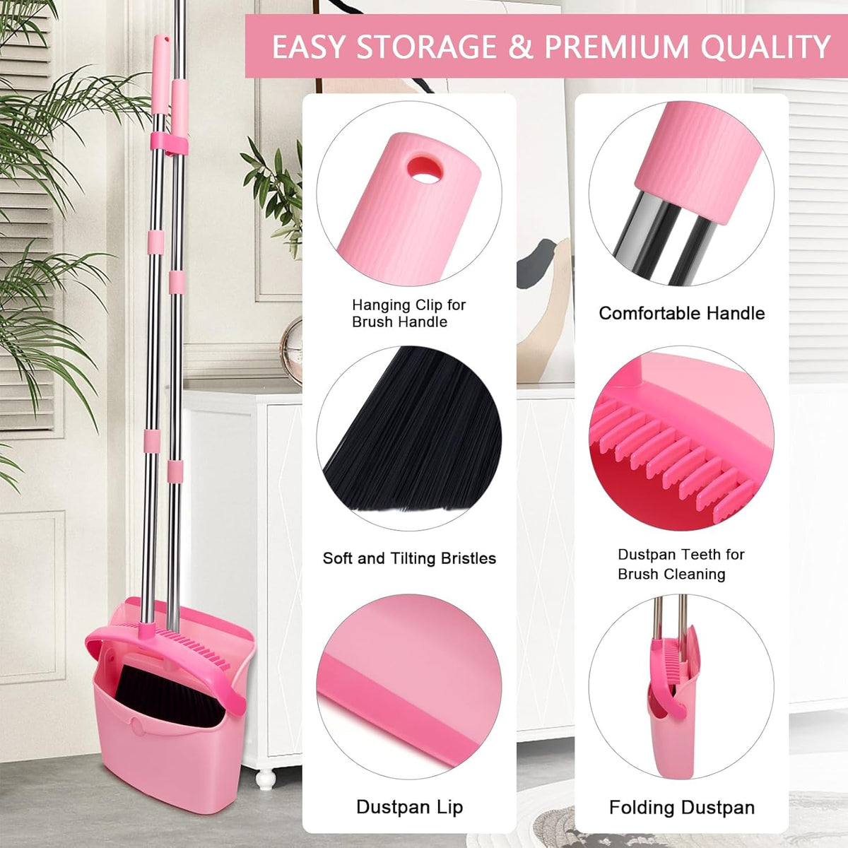 Broom and Dustpan Set, Dustpans with Broom Combo for Home, Heavy Dust Broom and Dustpan Combo, Long