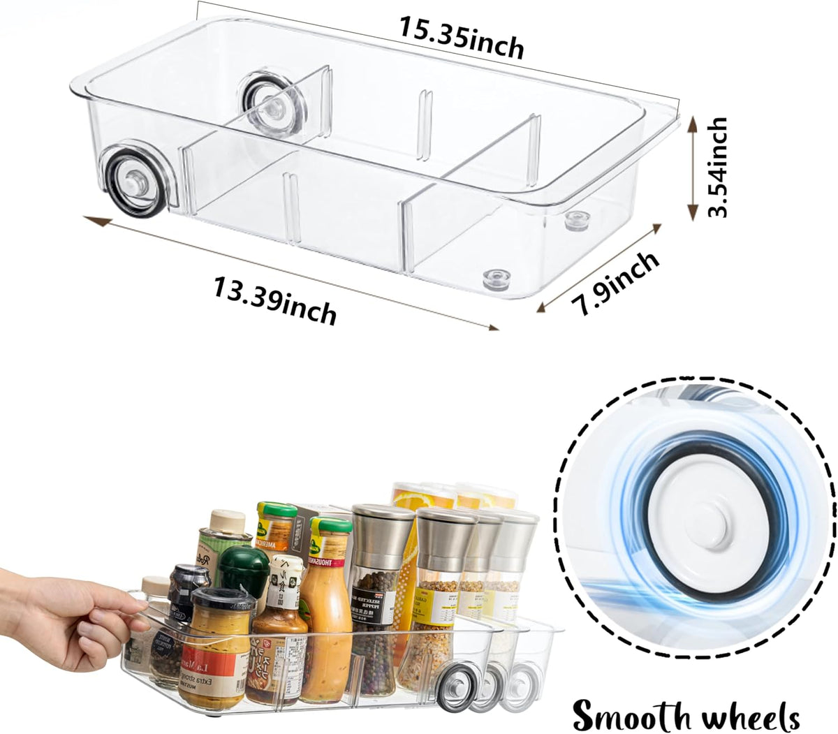 Fridge Organizer Bins With Wheels, 3 Pack Roll Out Refrigerator Organizers And Storage Refrigerator
