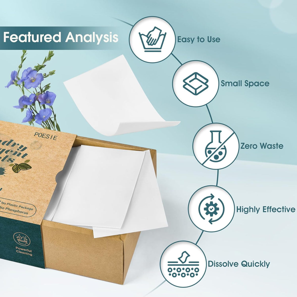 Poesie Laundry Detergent Sheet Fresh Linen Scent 320 Sheets Travel Laundry Kit No waste Portable