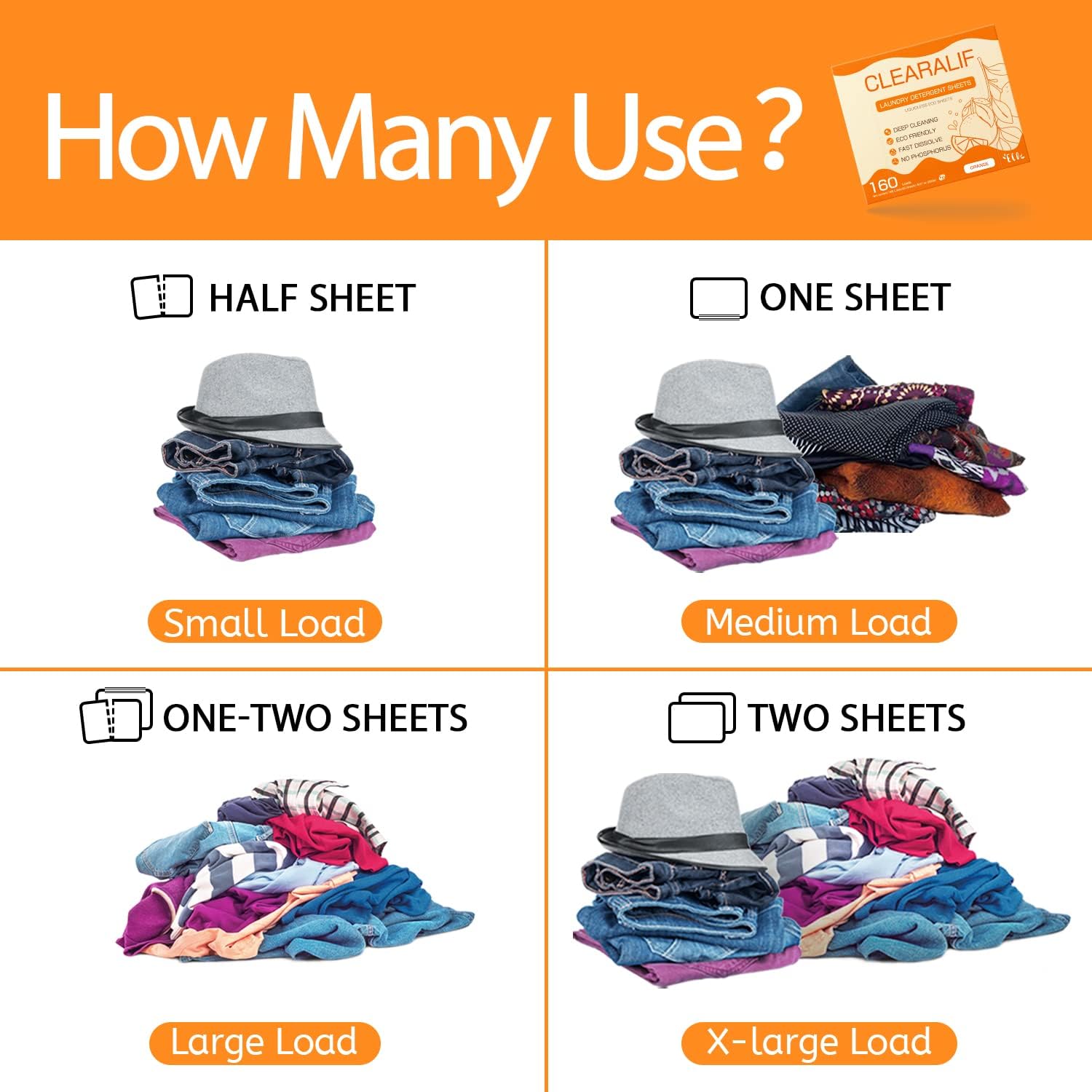 CLEARALIF Laundry Detergent Sheets (320 Loads), Orange,Great For Travel,Apartments, Dorms,CLEARALIF