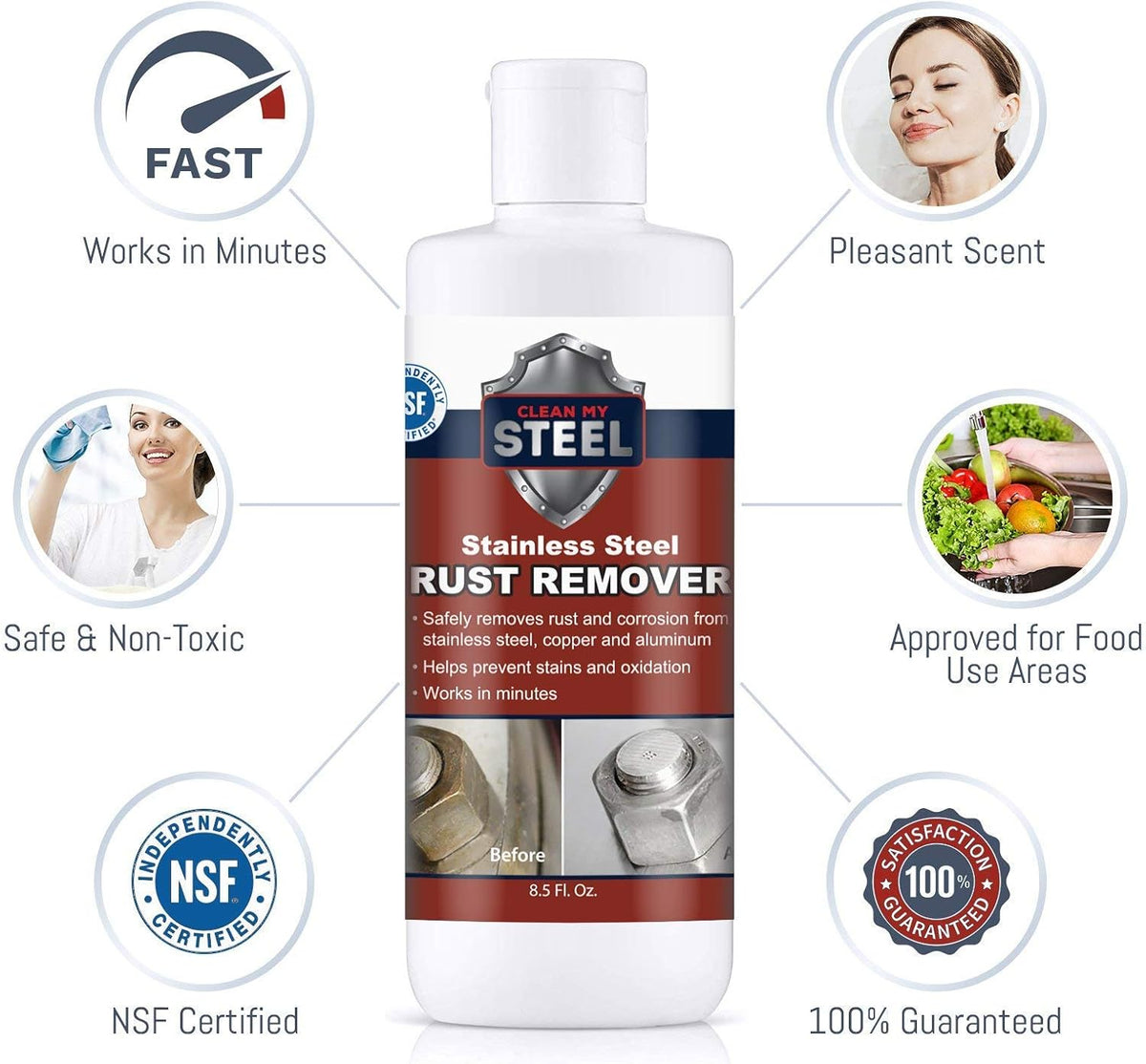 CLEAN MY STEEL Stainless Steel Rust Stain Remover & Cleaner Kit, NSF Safe for Food Areas. Includes