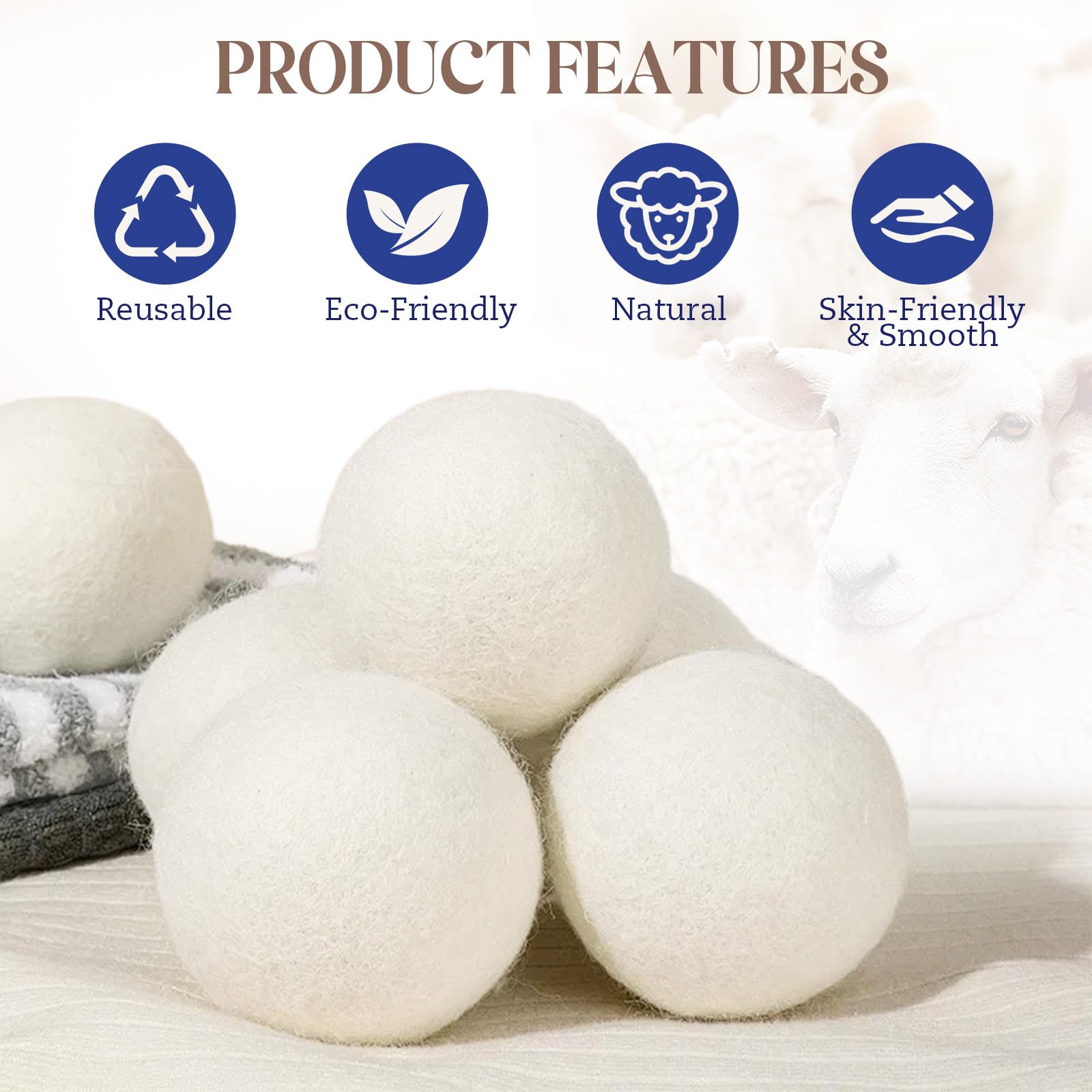 YONSEN Wool Dryer Balls, New Zealand Dryer Balls Laundry Reusable Reduce Static Cling – view 3
