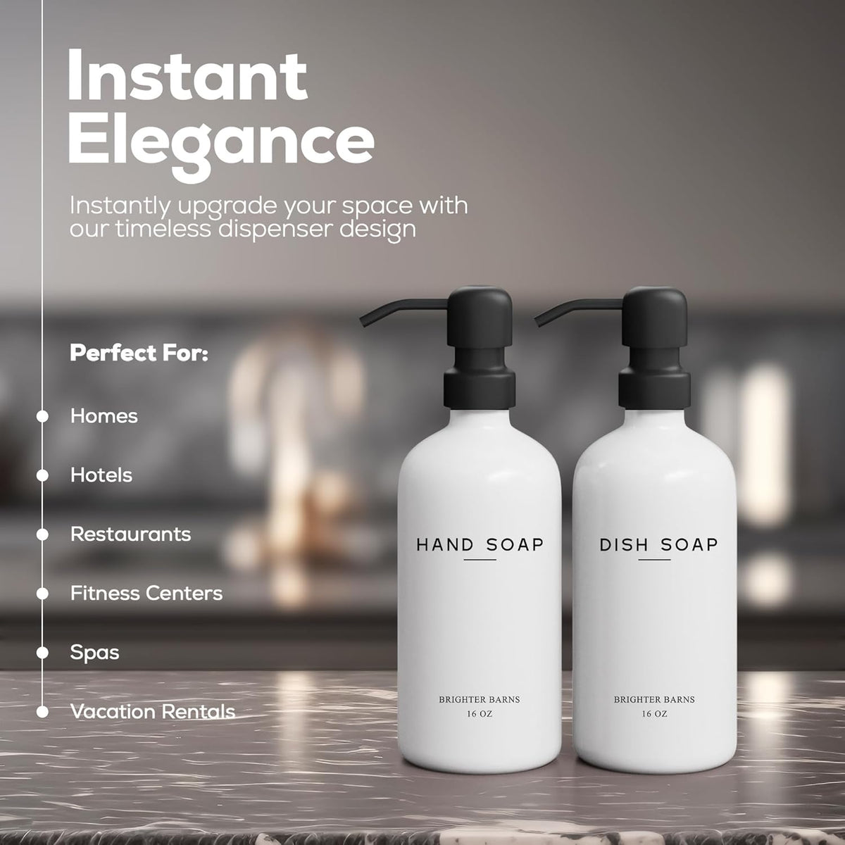 White Glass Hand and Dish Soap Dispenser Set by Brighter Barns - Kitchen Soap Dispenser & Stainless