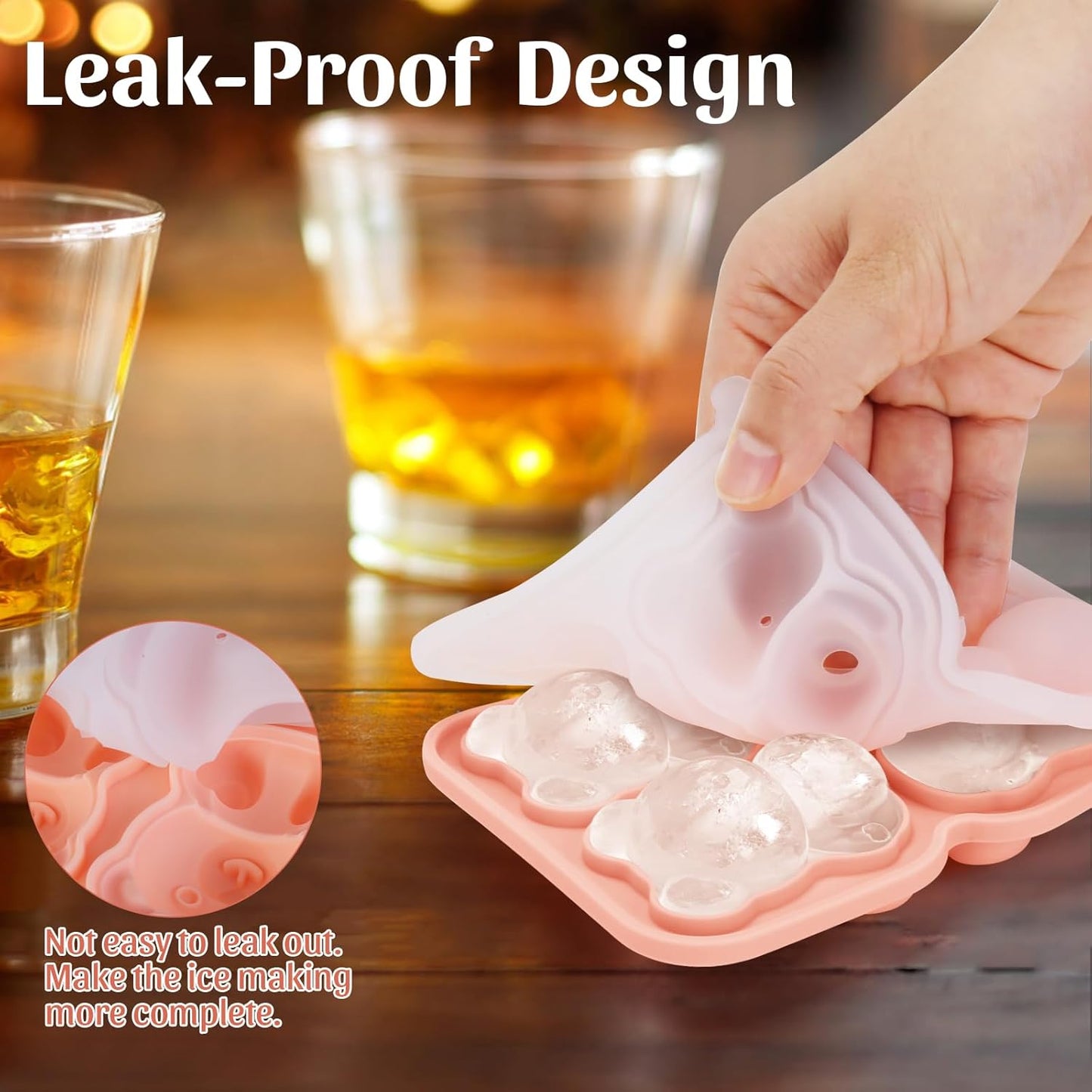 Silicone Ice Cube Tray,Bear 3D Large Ice Cube Molds for Whiskey,Cocktails,Wine,Juice and Bourbon,4