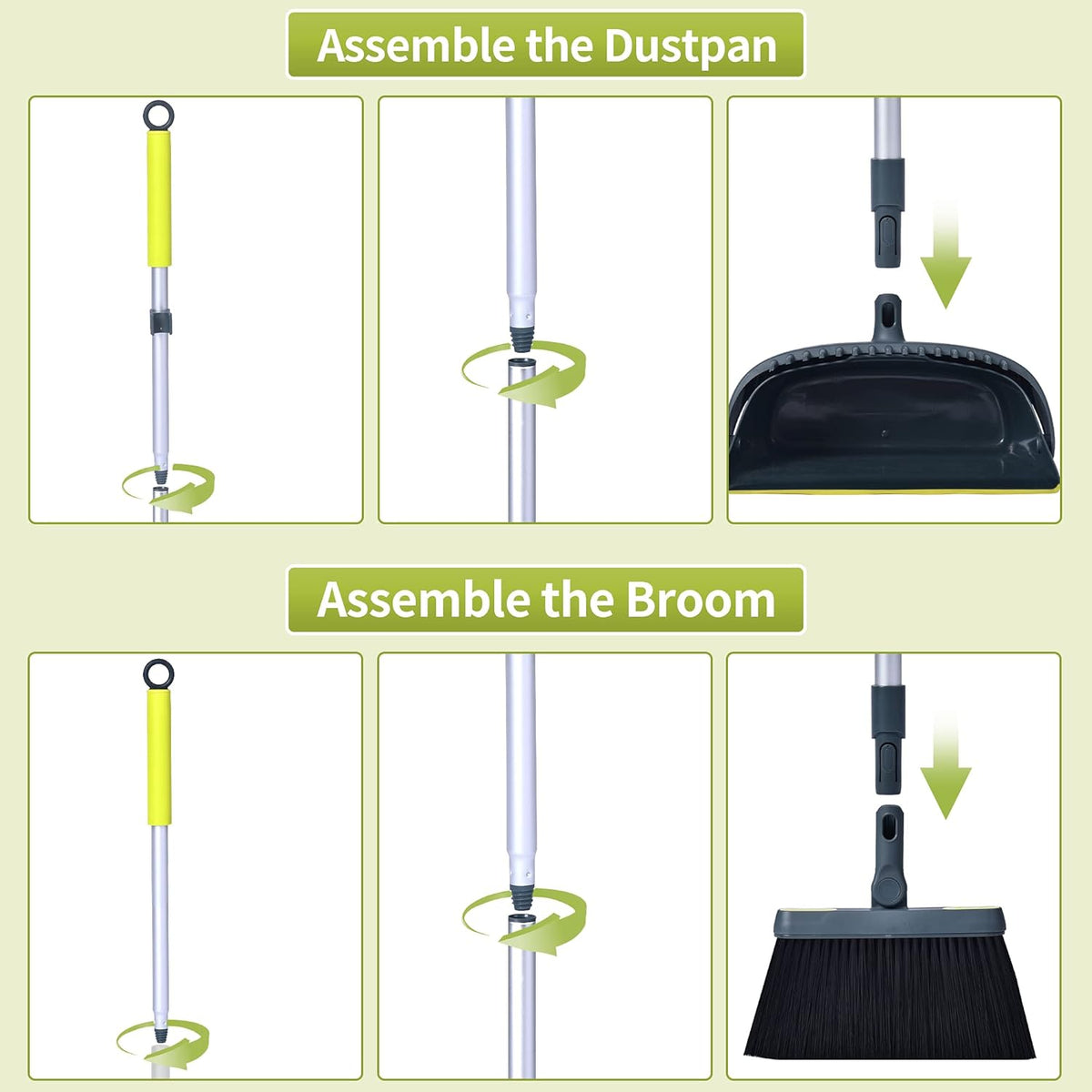 Broom and Dustpan Set for Home with 54" Long Handle, Upright and Lightweight Dust pan and Brush