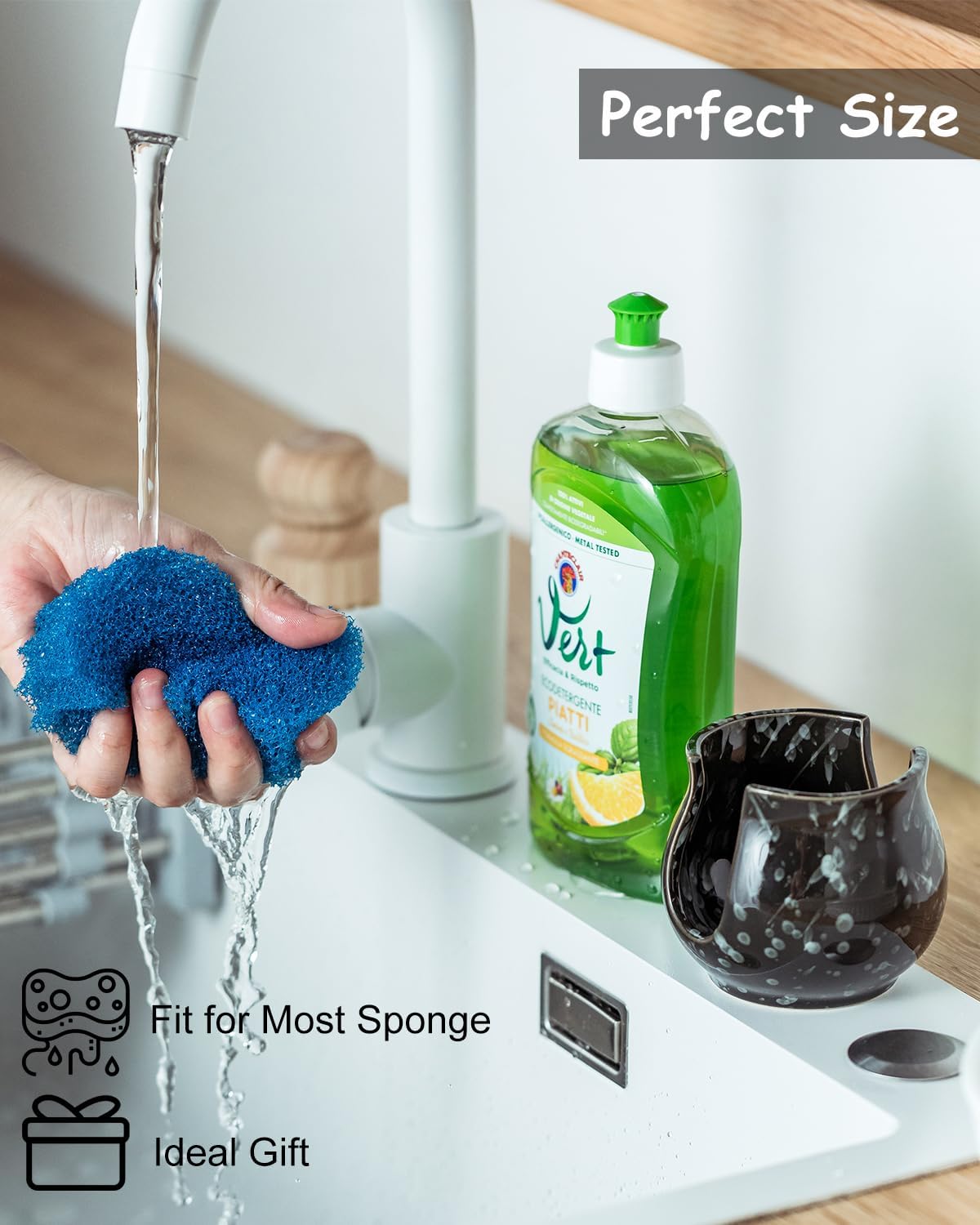 Kitchen Sponge Holder, Ceramic Dish Sponge Holder Kithen Sink Organizer Farmhouse Brush Holder Dish