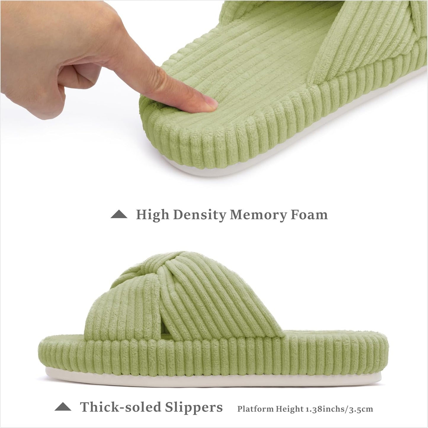 Chantomoo Slippers for Women Memory Foam House Bedroom Corduroy Bow Crossbands Slide Slipper Shoes