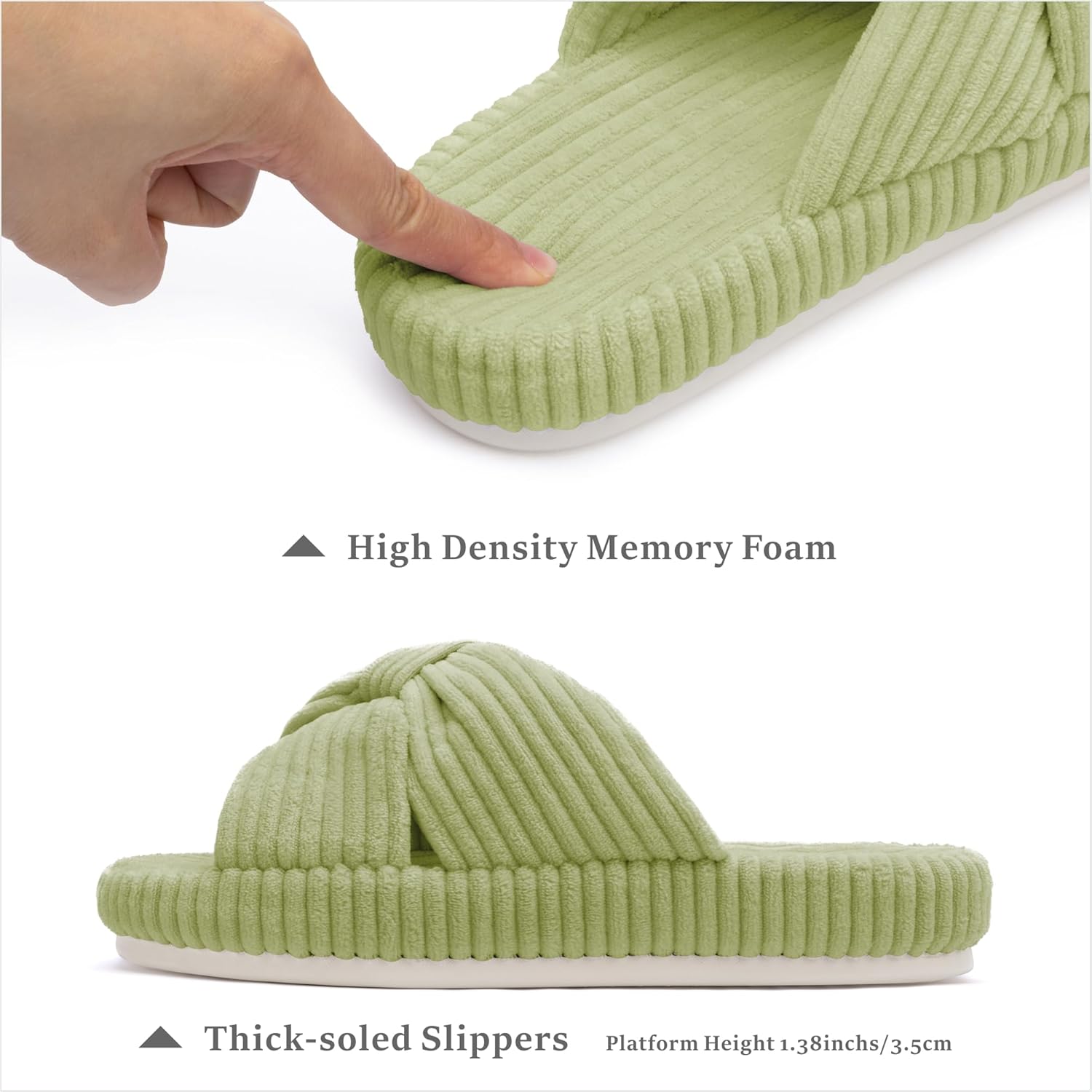 Chantomoo Slippers for Women Memory Foam House Bedroom Corduroy Bow Crossbands Slide Slipper Shoes