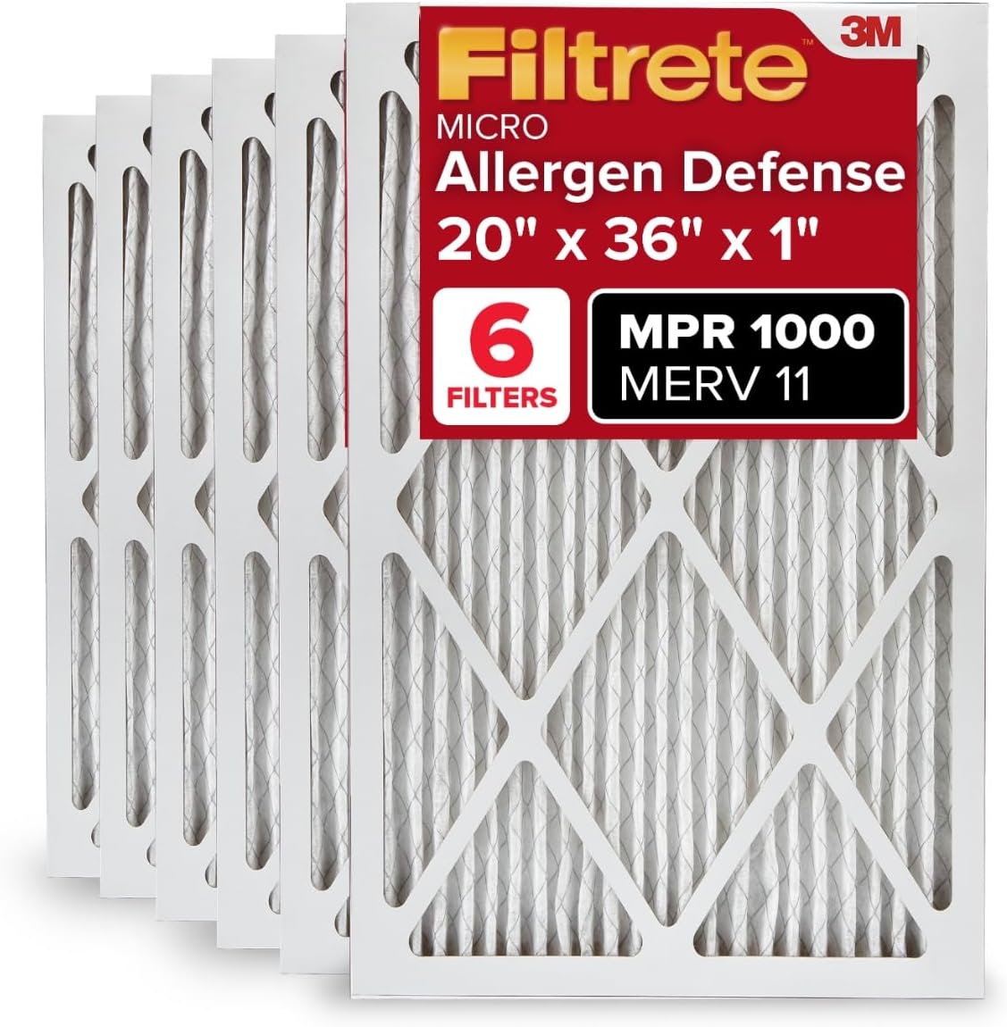 Filtrete 20x36x1 AC Furnace Air Filter, MERV 11, MPR 1000, Micro Allergen Defense, 3-Month Pleated