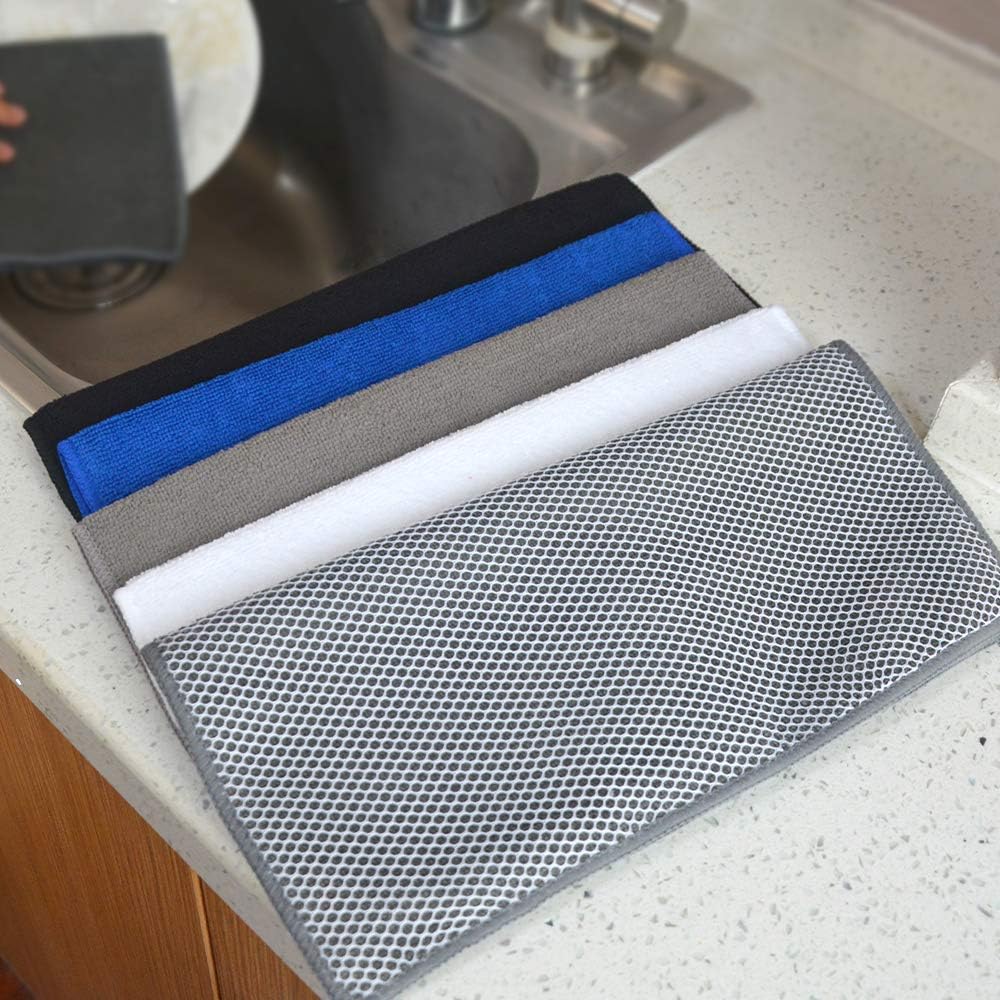 SINLAND Microfiber Dish Cloth for Washing Dishes Best Kitchen Washcloth Cleaning Cloths Poly Scour