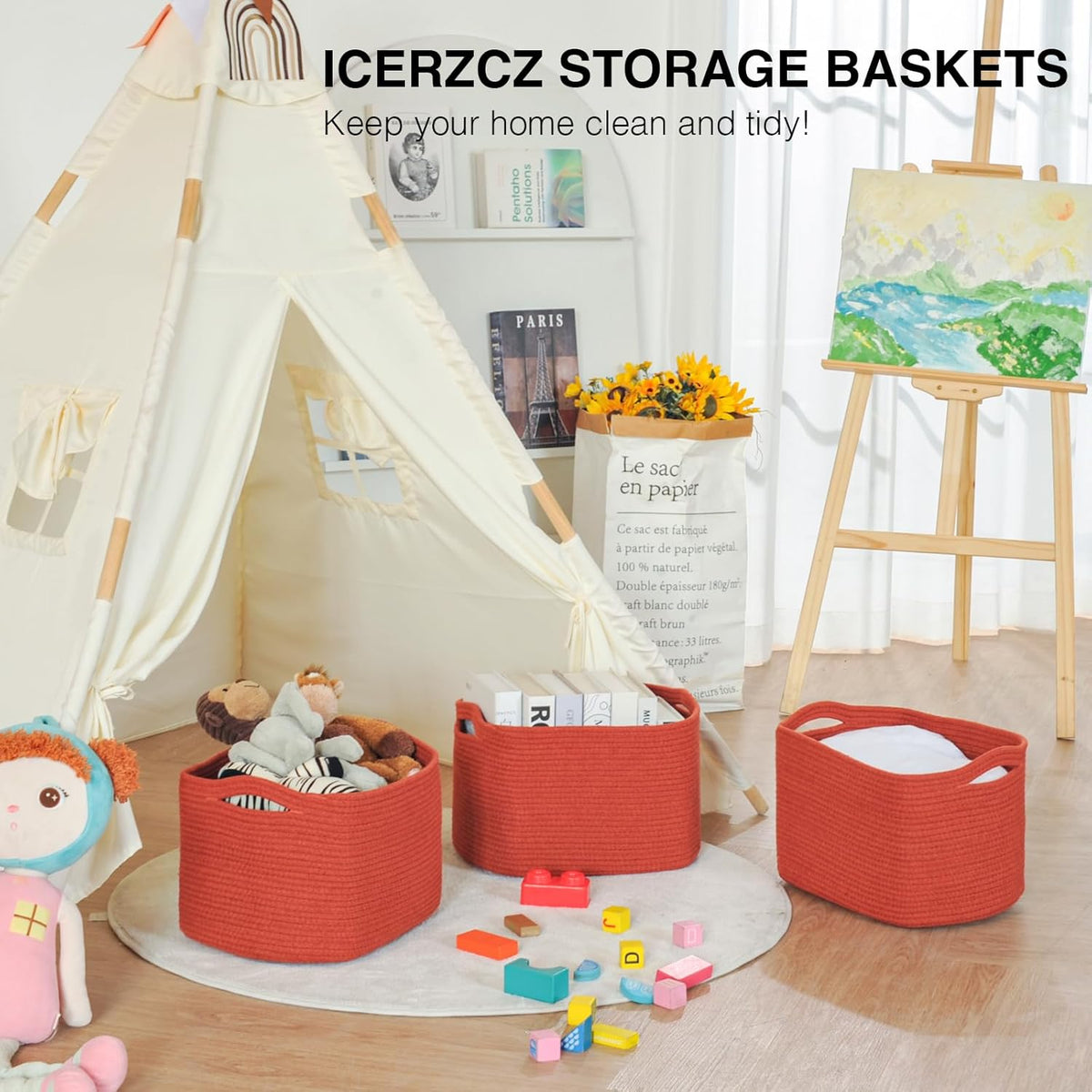 Storage Baskets for Organizing, Storage Basket for Shelves, Toy Towel Basket for Bathroom Nursery