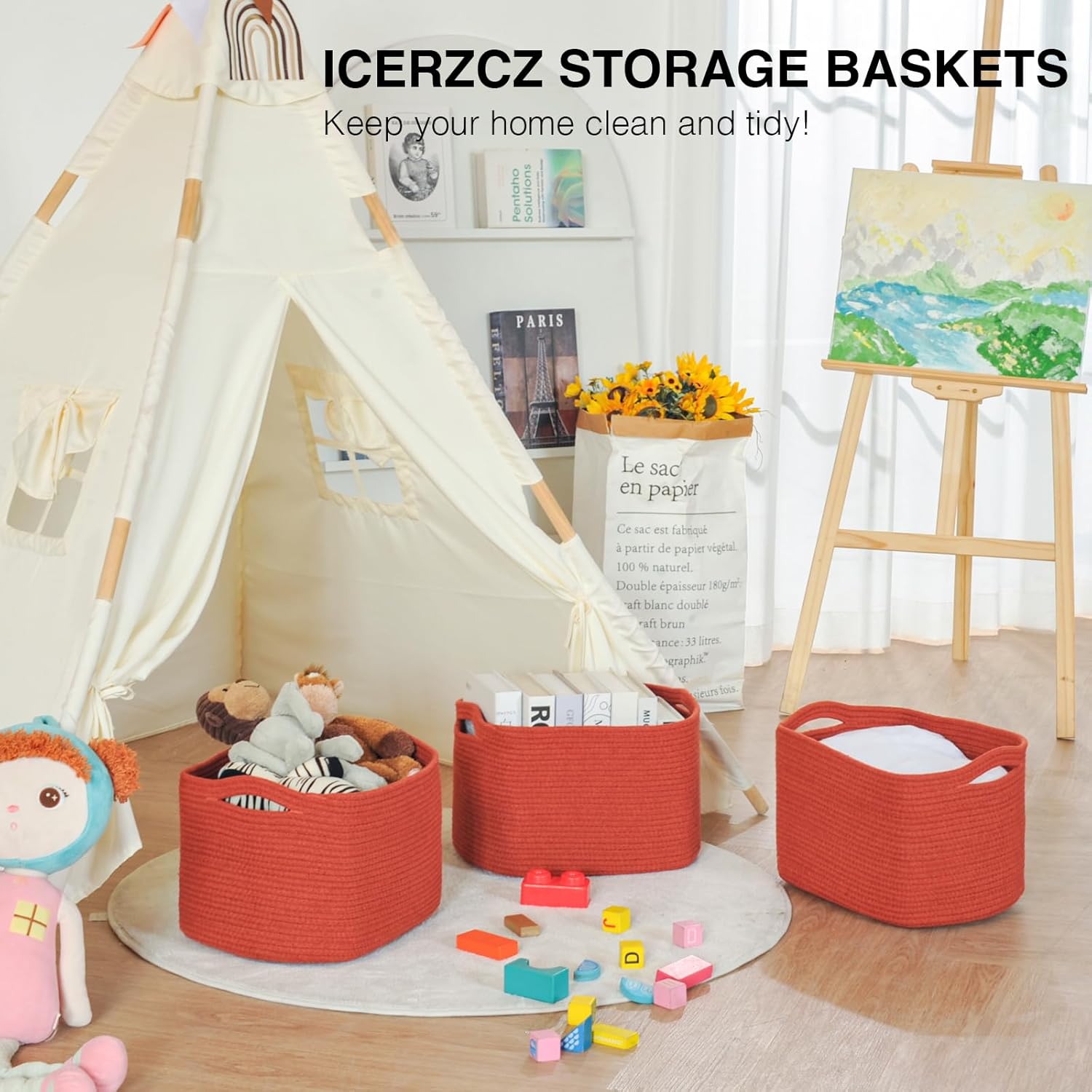 Storage Baskets for Organizing, Storage Basket for Shelves, Toy Towel Basket for Bathroom Nursery