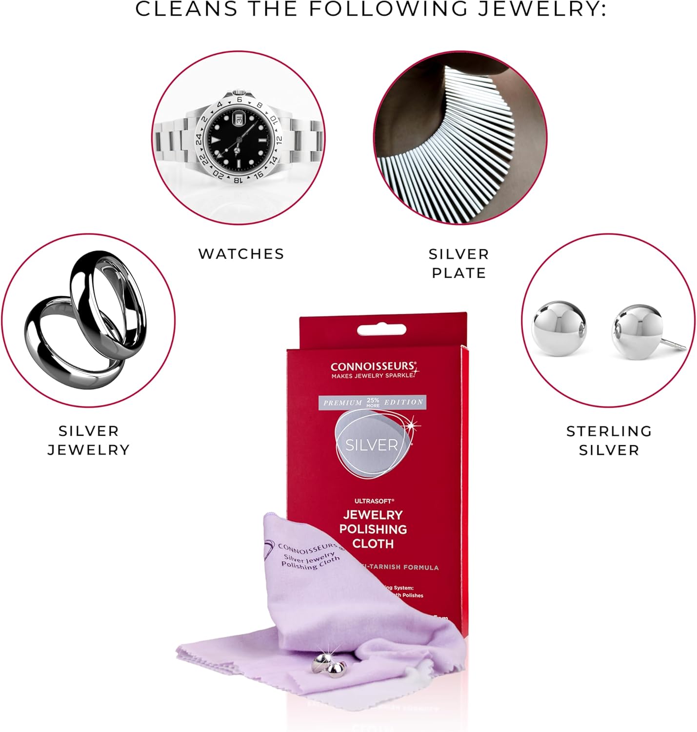 CONNOISSEURS Premium Edition Extra Large Polishing Cloth Bundle for Silver & Gold Jewelry