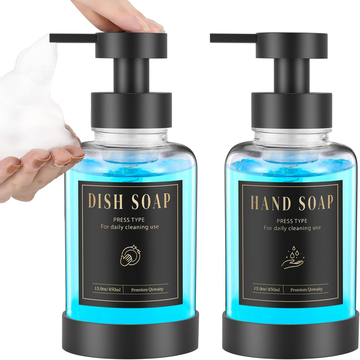 Luxspire Foaming Soap Dispenser, Glass Foam Pump Soap Dispenser, Non-Slip Hand Soap Dispenser with
