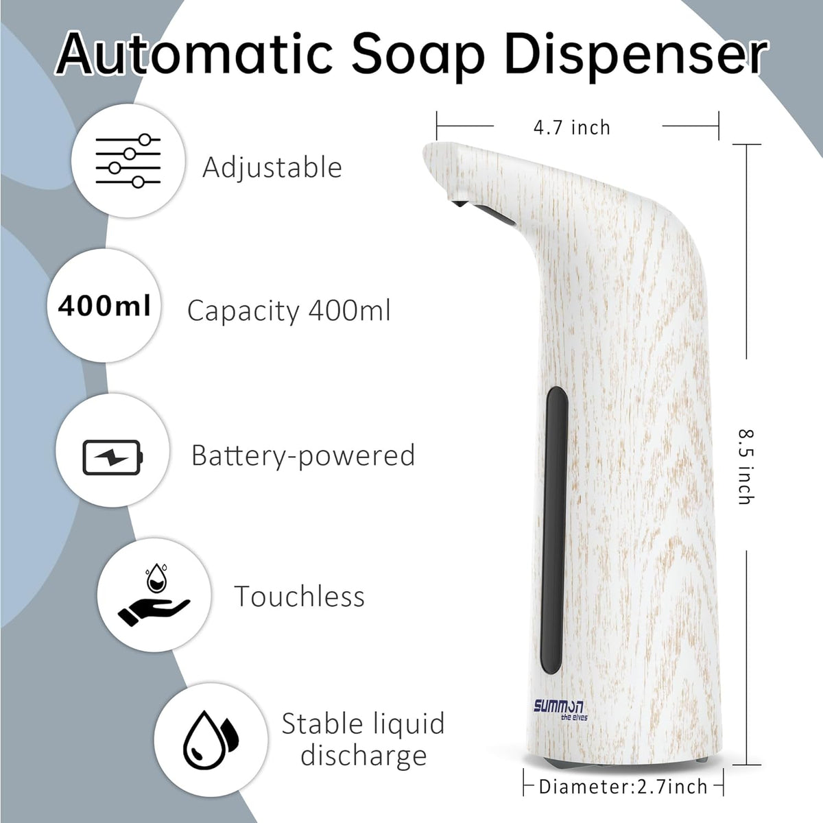 Automatic Soap Dispenser Touchless,400ML Hand & Dish Countertop Electric Liquid Dispenser with