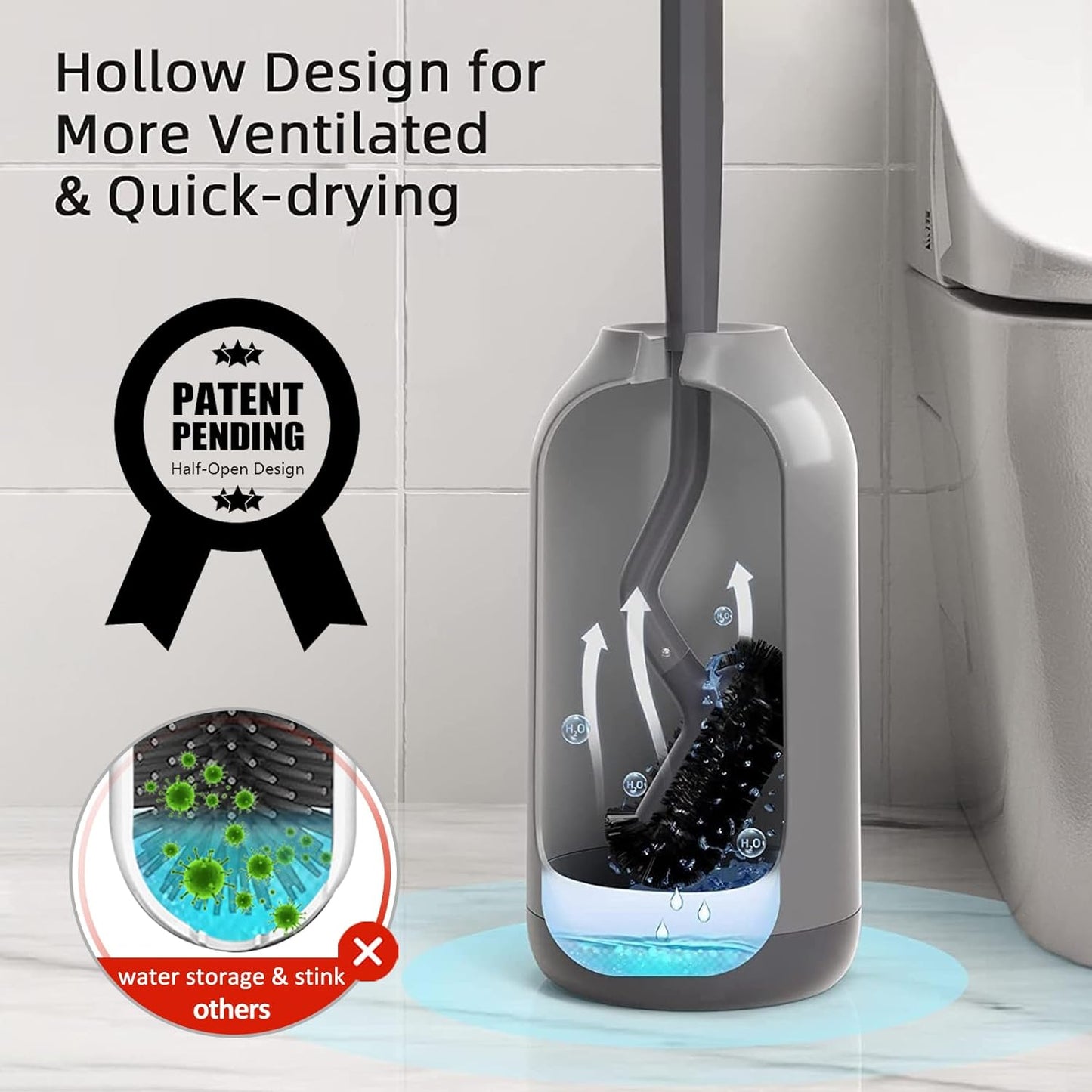 HAMITOR Toilet Bowl Brush Holder Set: Bathroom Deep Cleaning Toilet Cleaner Scrubber Under Rim with
