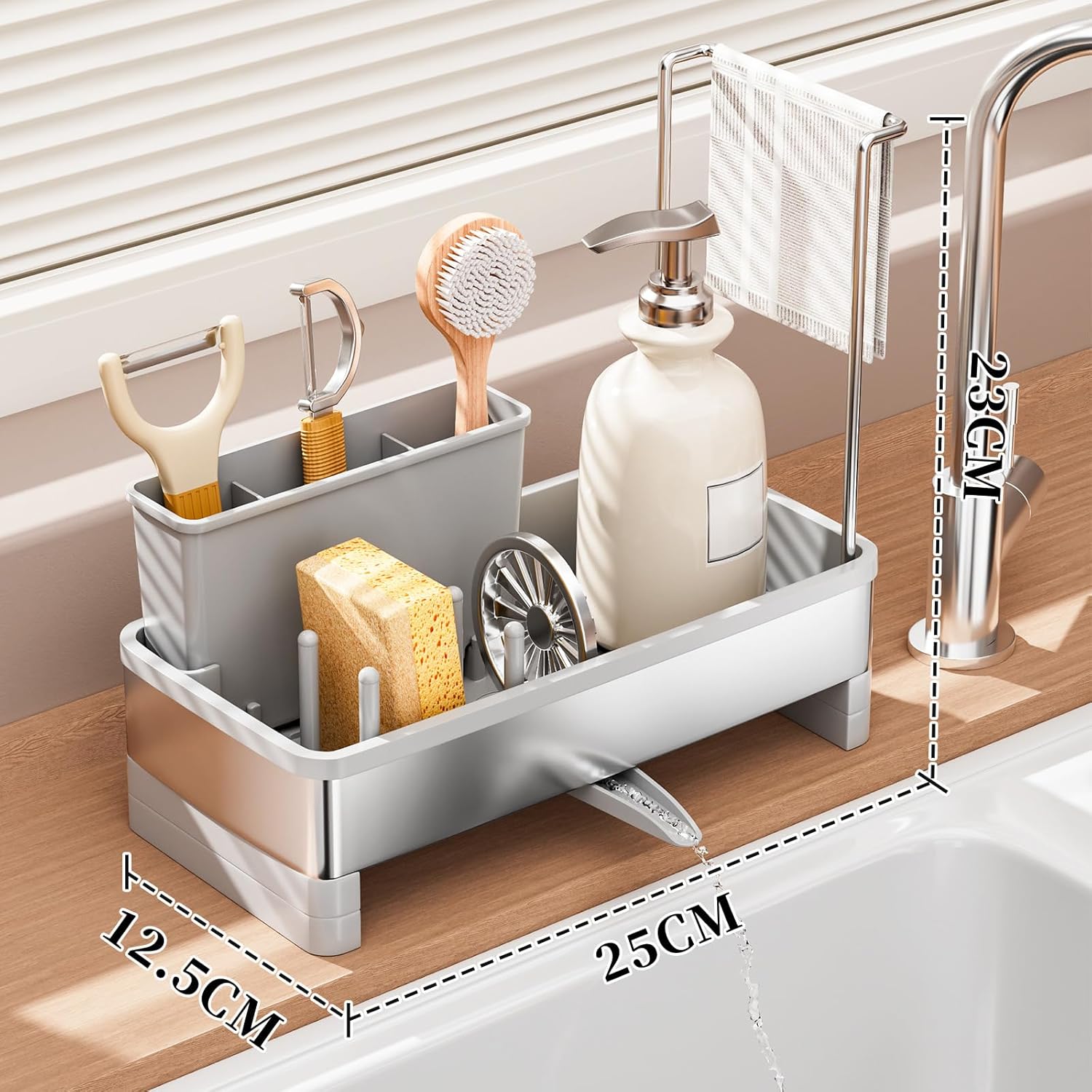 Sponge Holder for Kitchen Sink,Sink Caddy Organizer with Removable Brush Holder,Kitchen Countertop