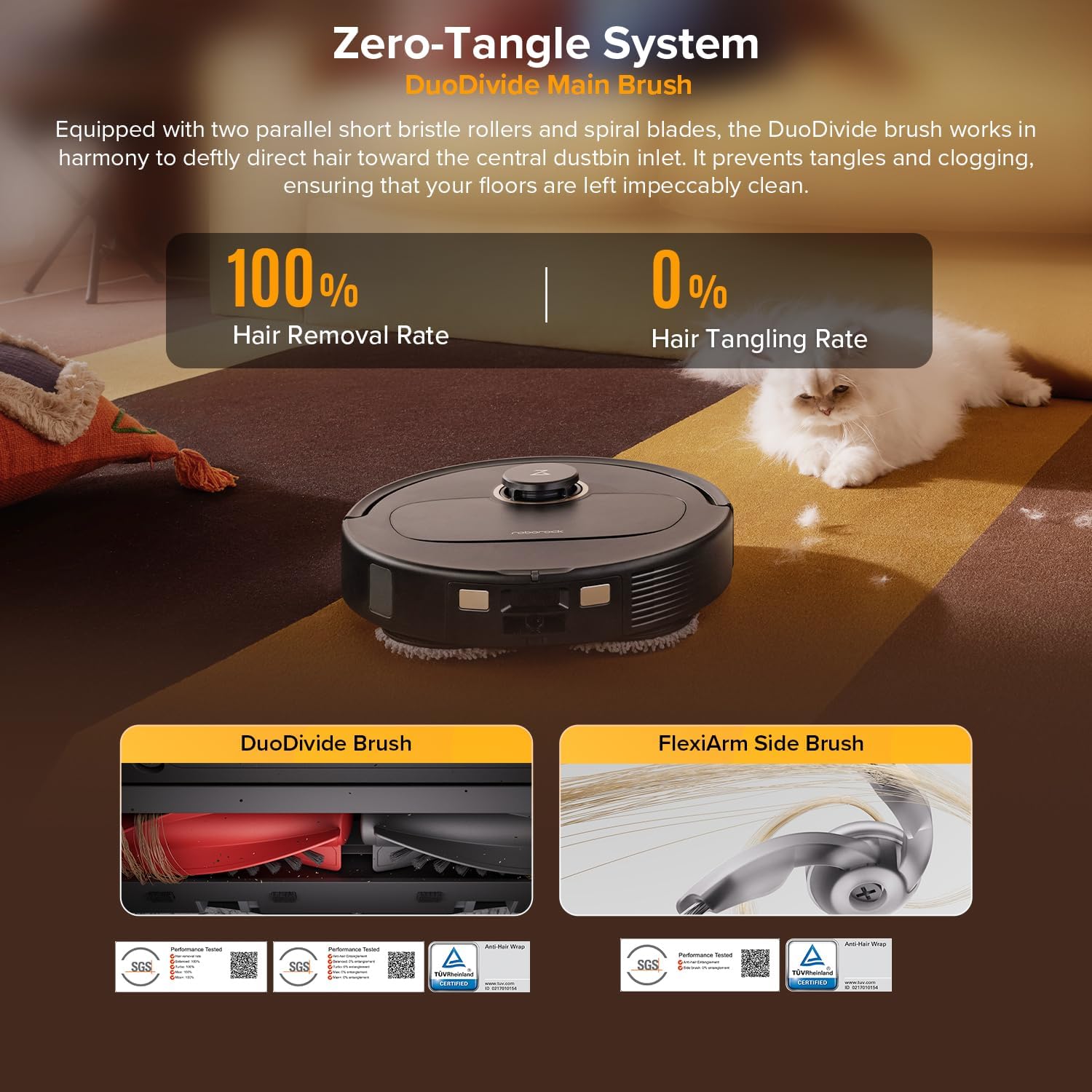 roborock Qrevo S5V Robot Vacuum and Mop, FlexiArm Edge Mopping, 12,000Pa Suction, Dual Zero-Tangle
